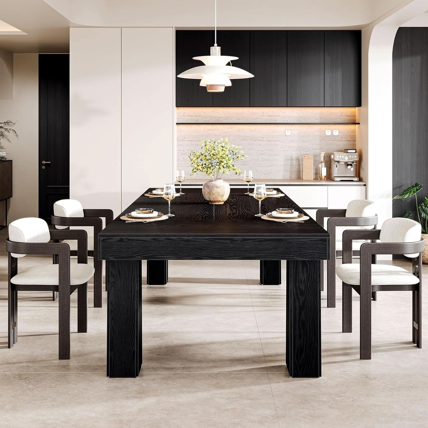 63 Inch Black Rectangular Dining Table With Heavy Duty Legs