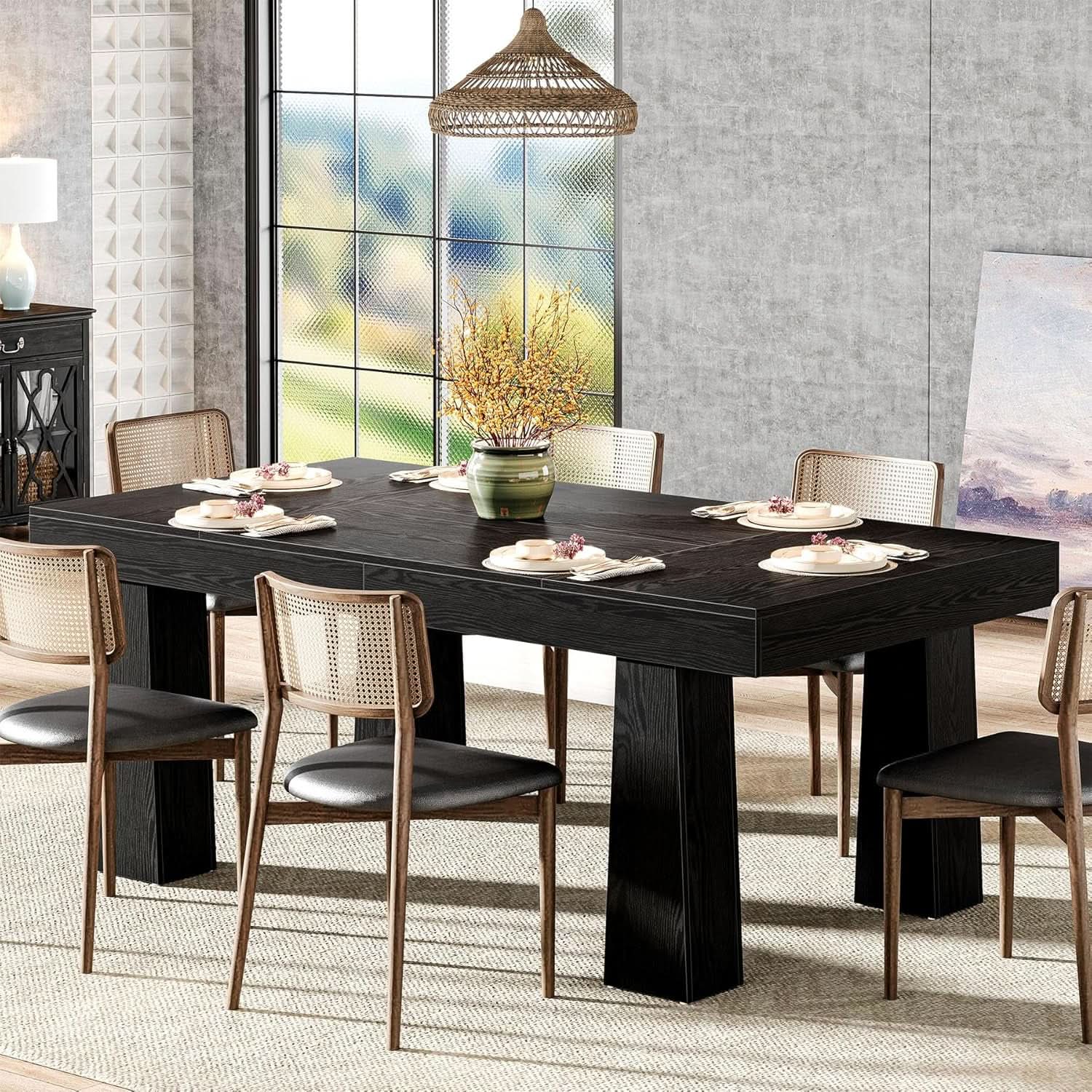 63 Inch Black Rectangular Dining Table With Heavy Duty Legs