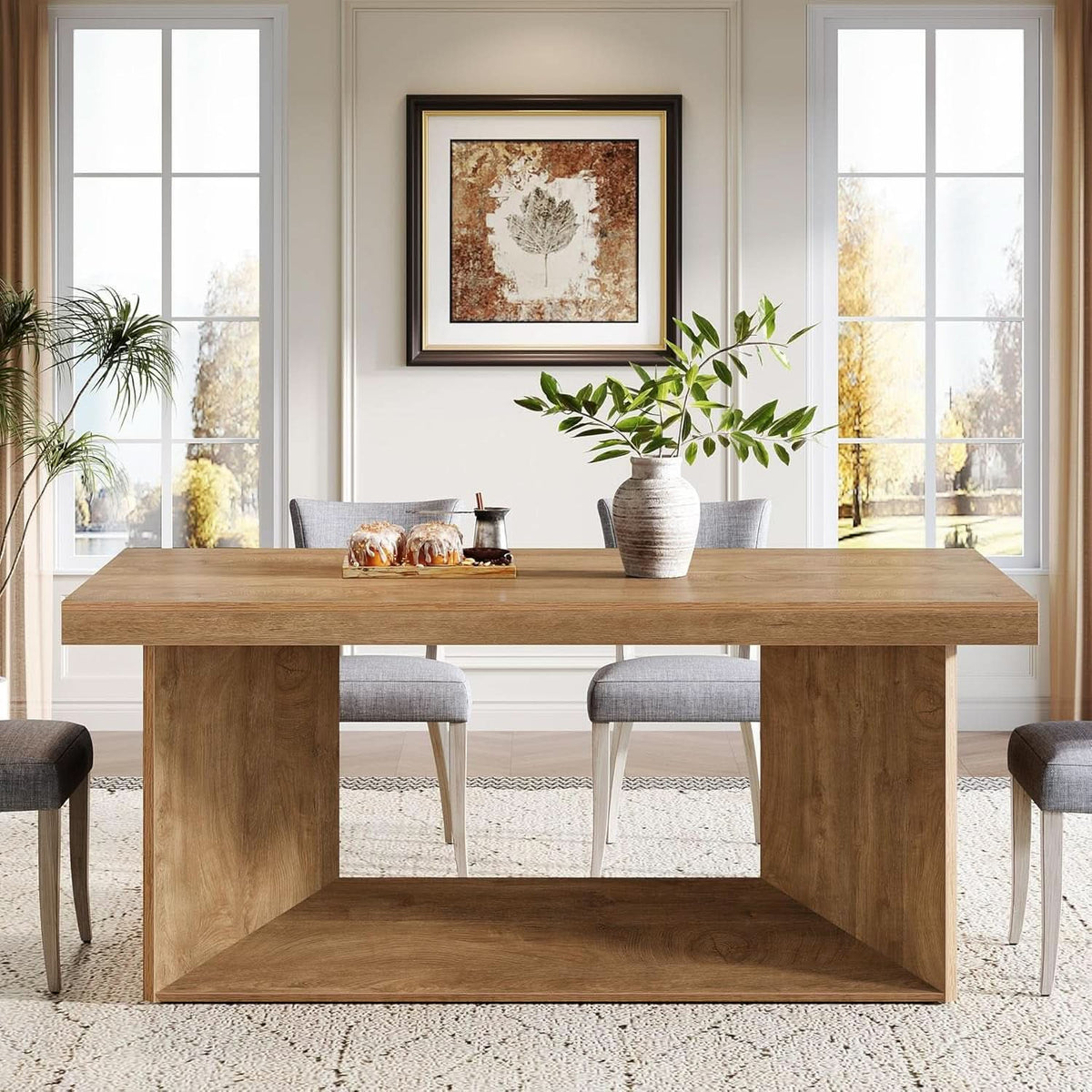 63 Inch Brown Farmhouse Dining Table Seats Four To Six