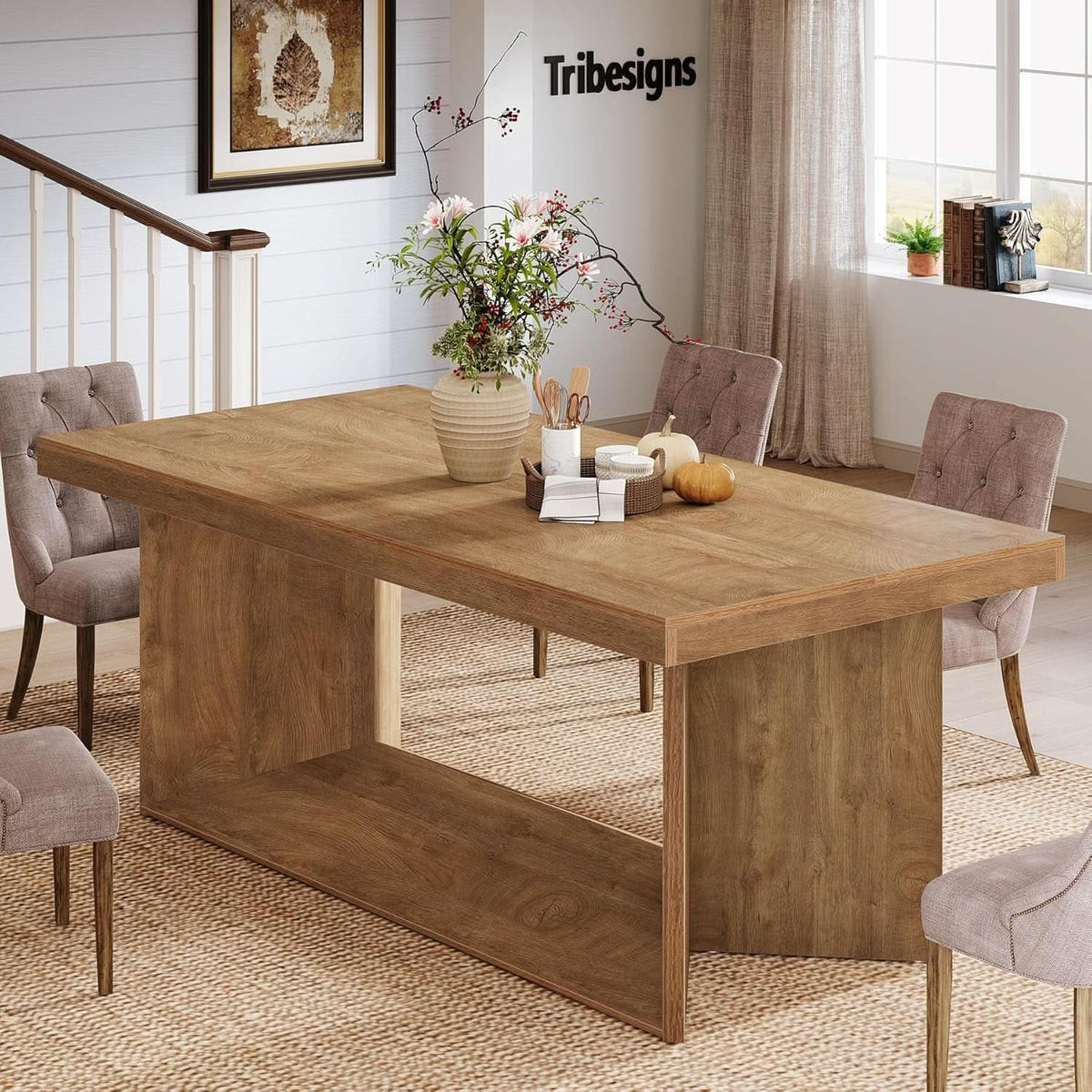63 Inch Brown Farmhouse Dining Table Seats Four To Six