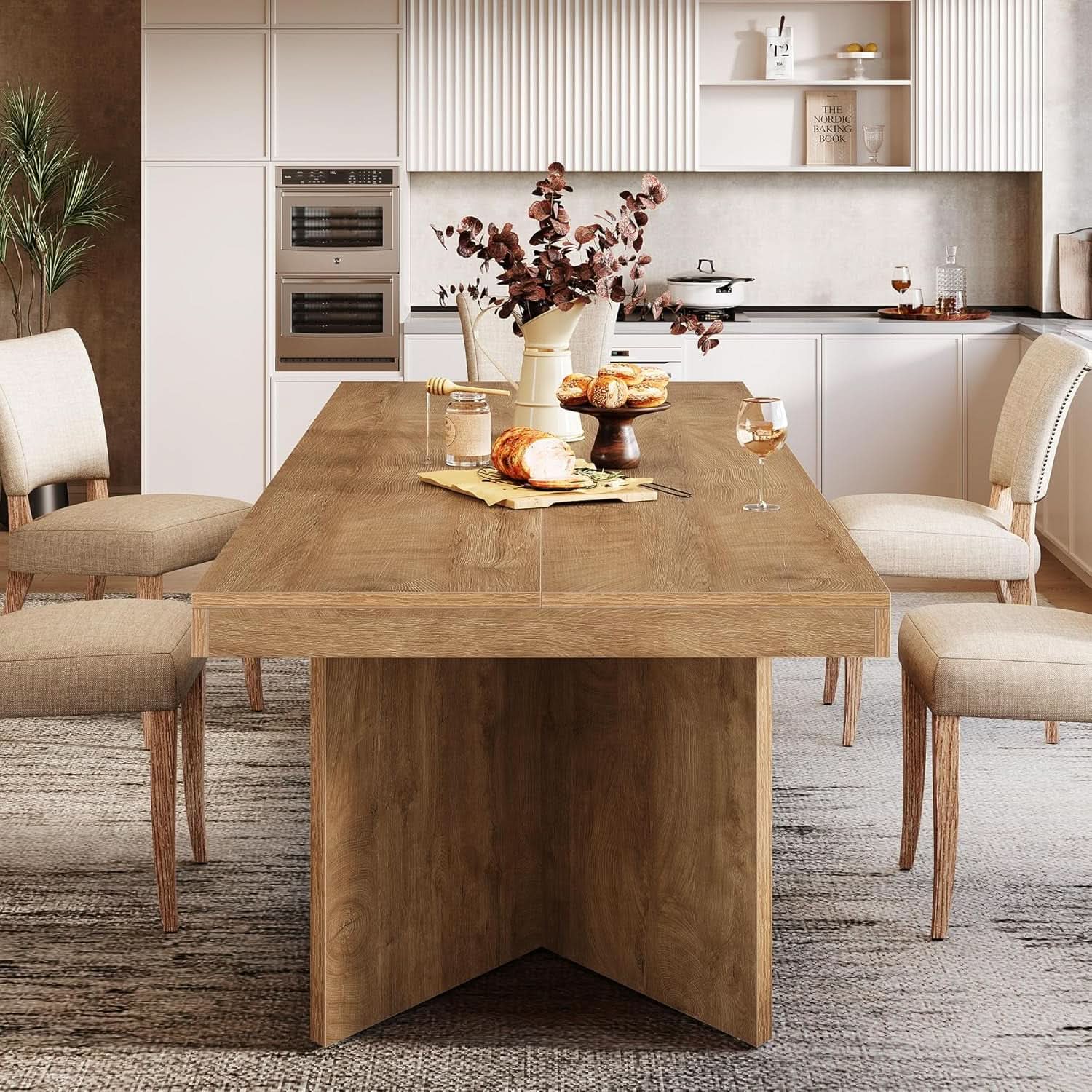 63 Inch Brown Farmhouse Dining Table Seats Four To Six