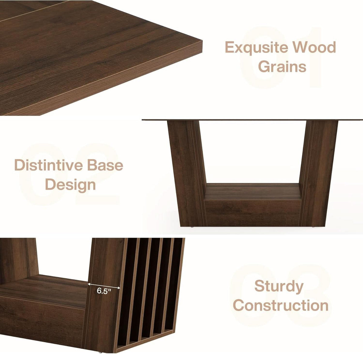 63 Inch Brown Farmhouse Wood Dining Table Heavy Duty Base
