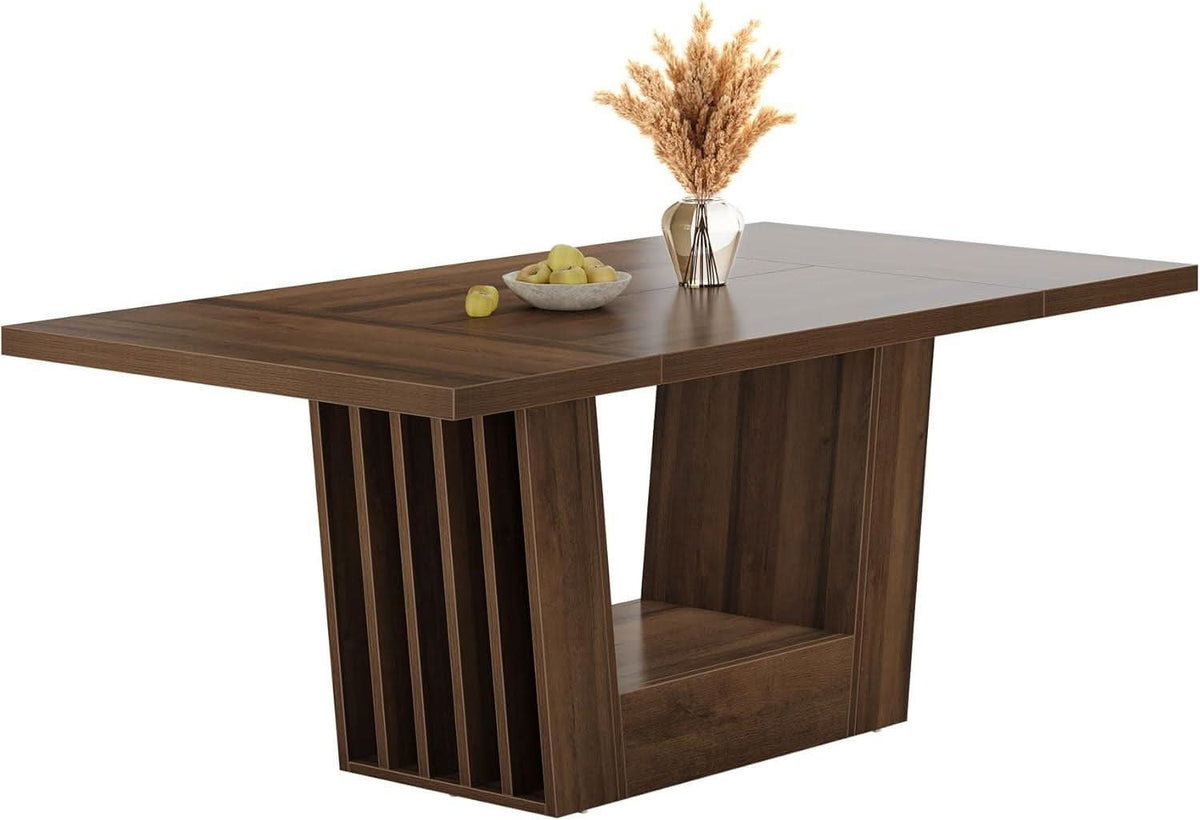 63 Inch Brown Farmhouse Wood Dining Table Heavy Duty Base
