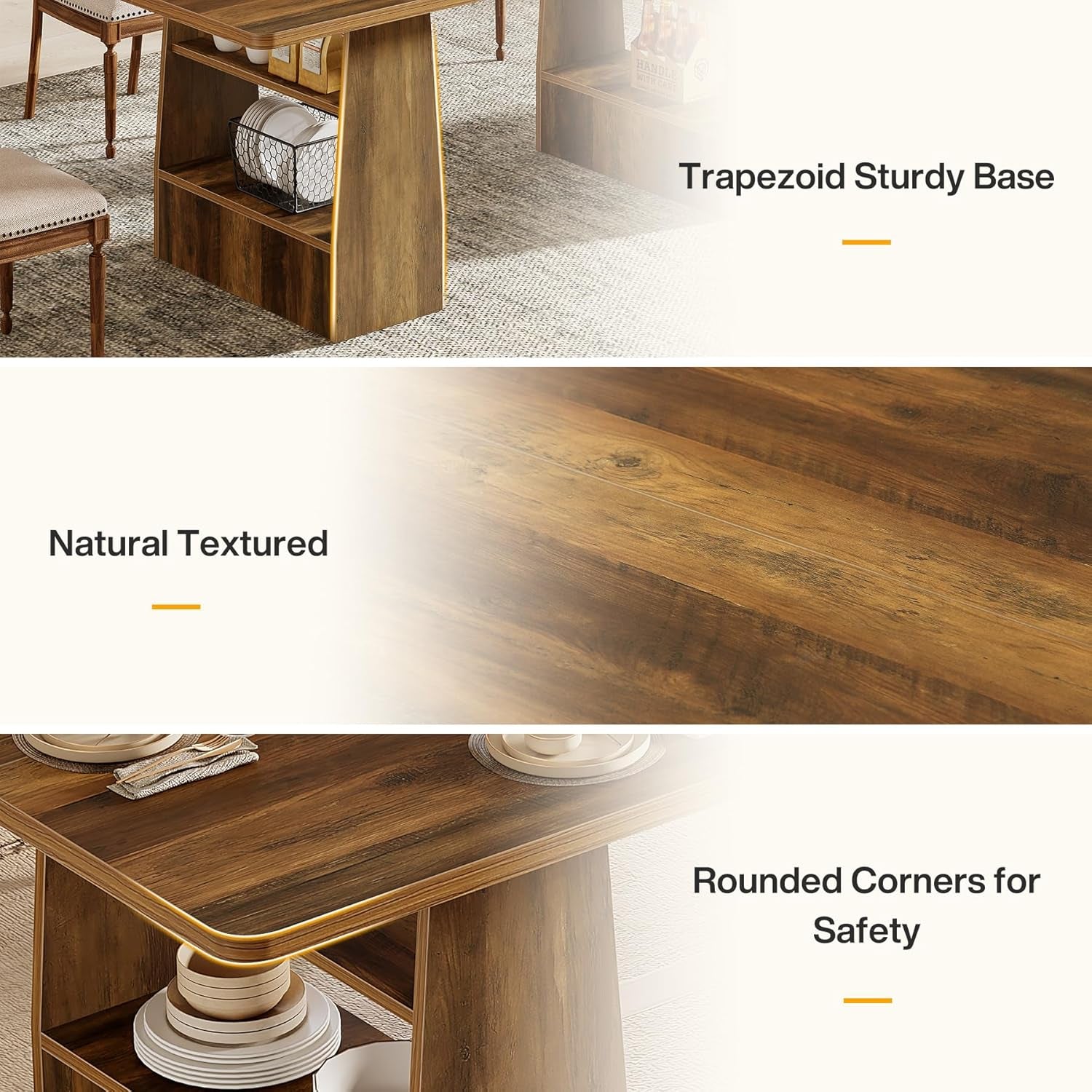 63-Inch Brown Solid Wood Dining Table With Shelves