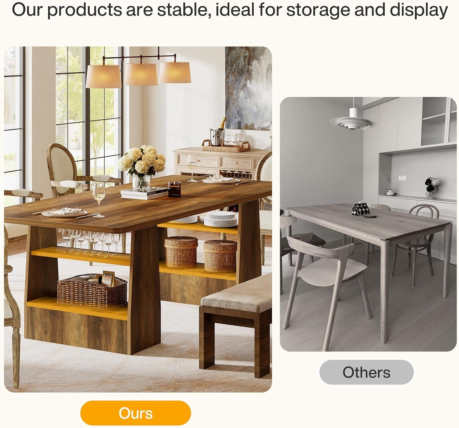 63-Inch Brown Solid Wood Dining Table With Shelves