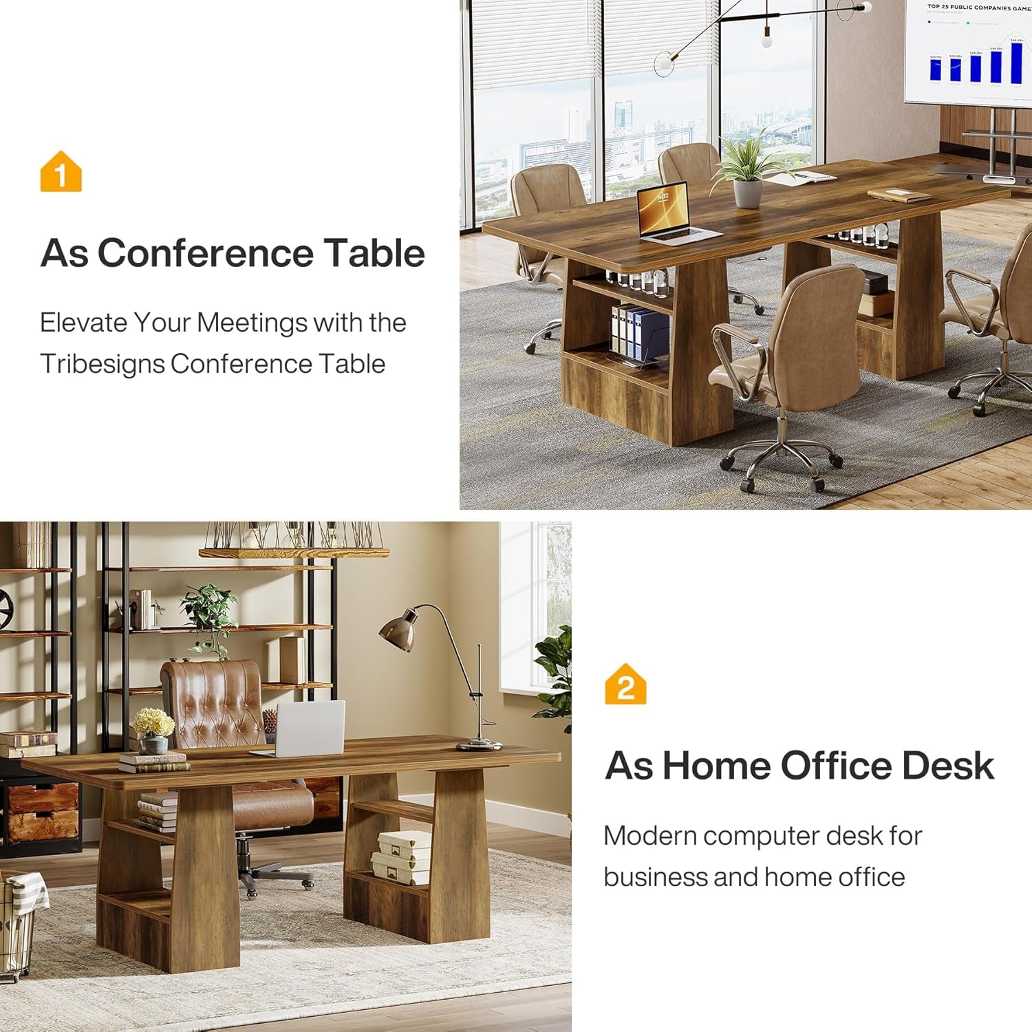 63-Inch Brown Solid Wood Dining Table With Shelves