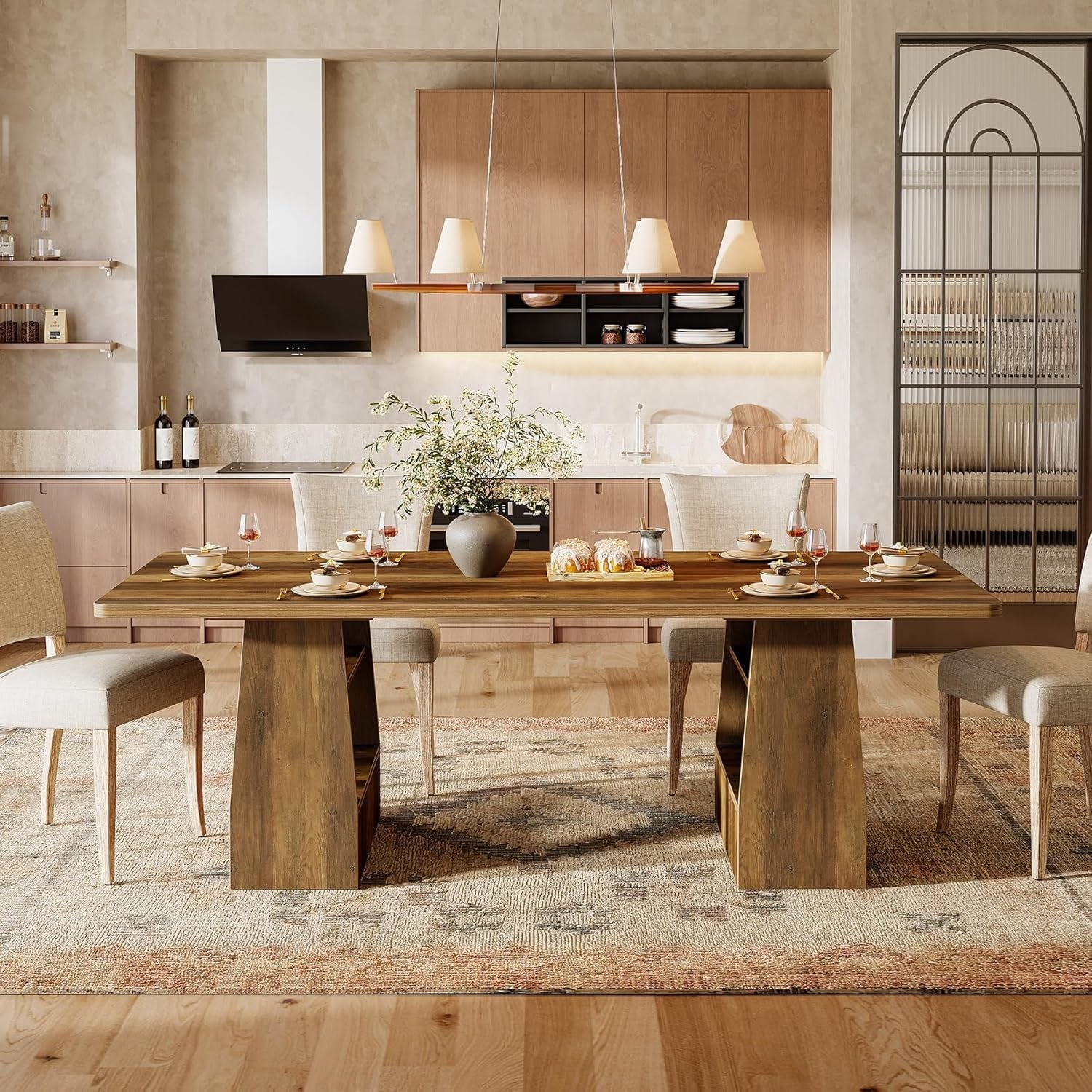 63-Inch Brown Solid Wood Dining Table With Shelves