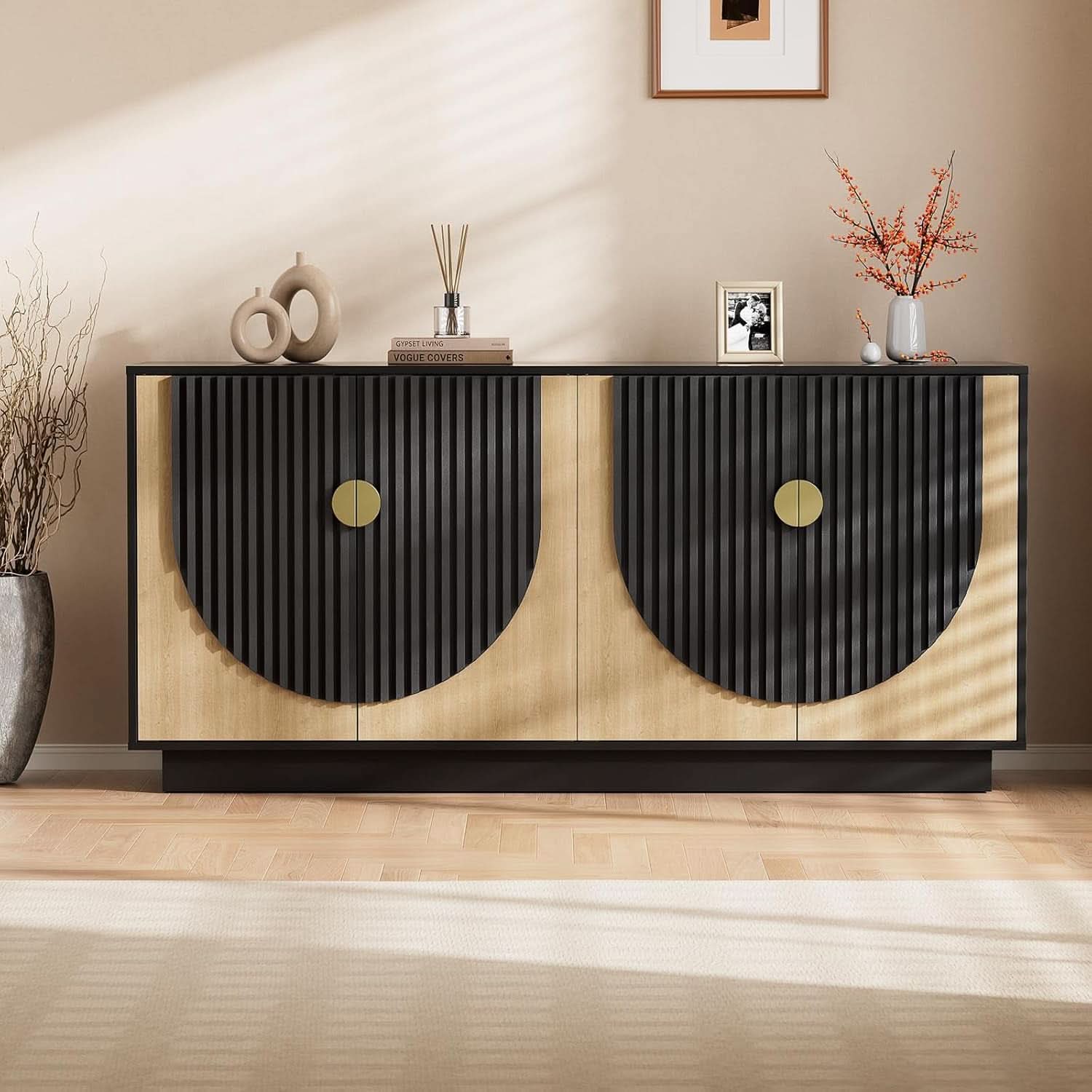 63 Inch Camel Black Buffet Cabinet For Dining Room