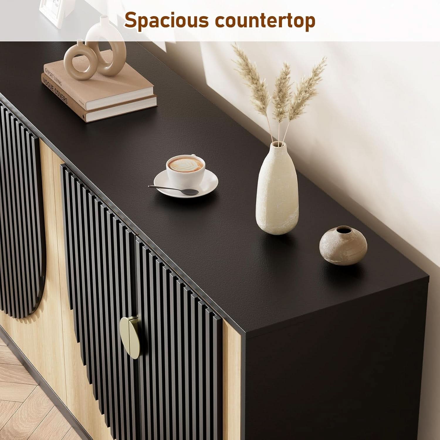 63 Inch Camel Black Buffet Cabinet For Dining Room