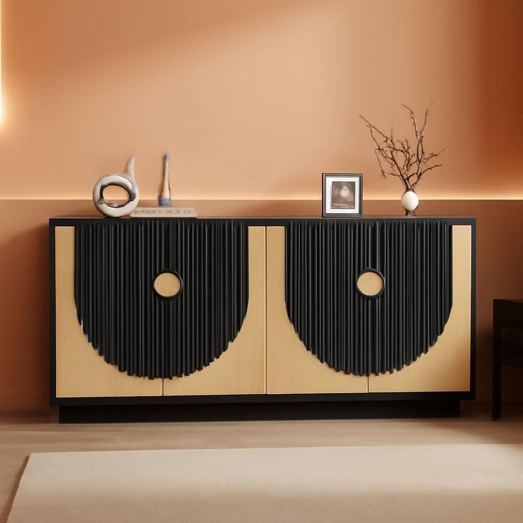 63 Inch Camel Black Buffet Cabinet For Dining Room
