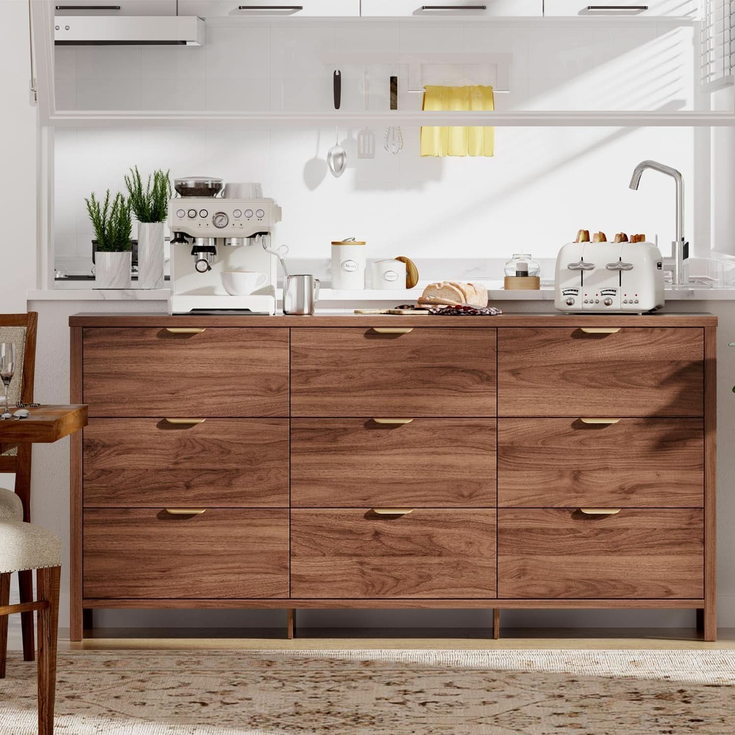 63 Inch Chestnut Dresser With 9 Drawers And Smooth Glides