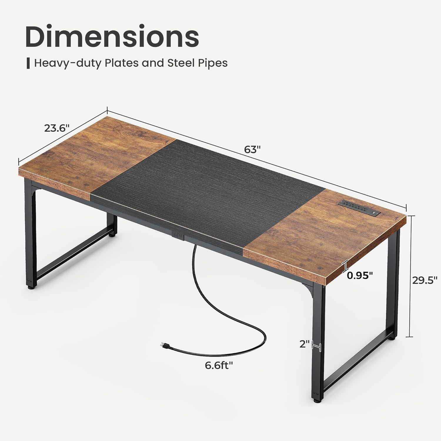 63 Inch Computer Desk With Power Outlets And USB