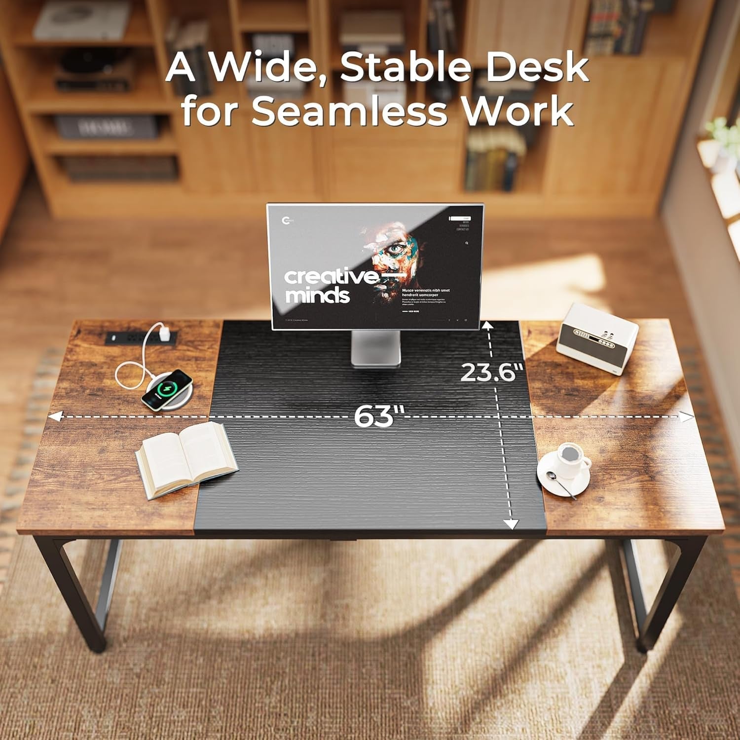63 Inch Computer Desk With Power Outlets And USB