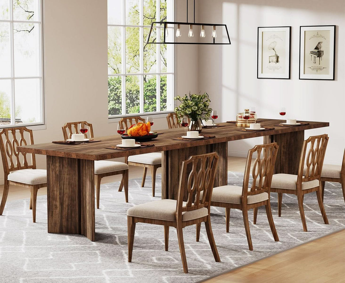 63 Inch Dark Brown Farmhouse Dining Table With Large Tabletop For 4 To 6 People