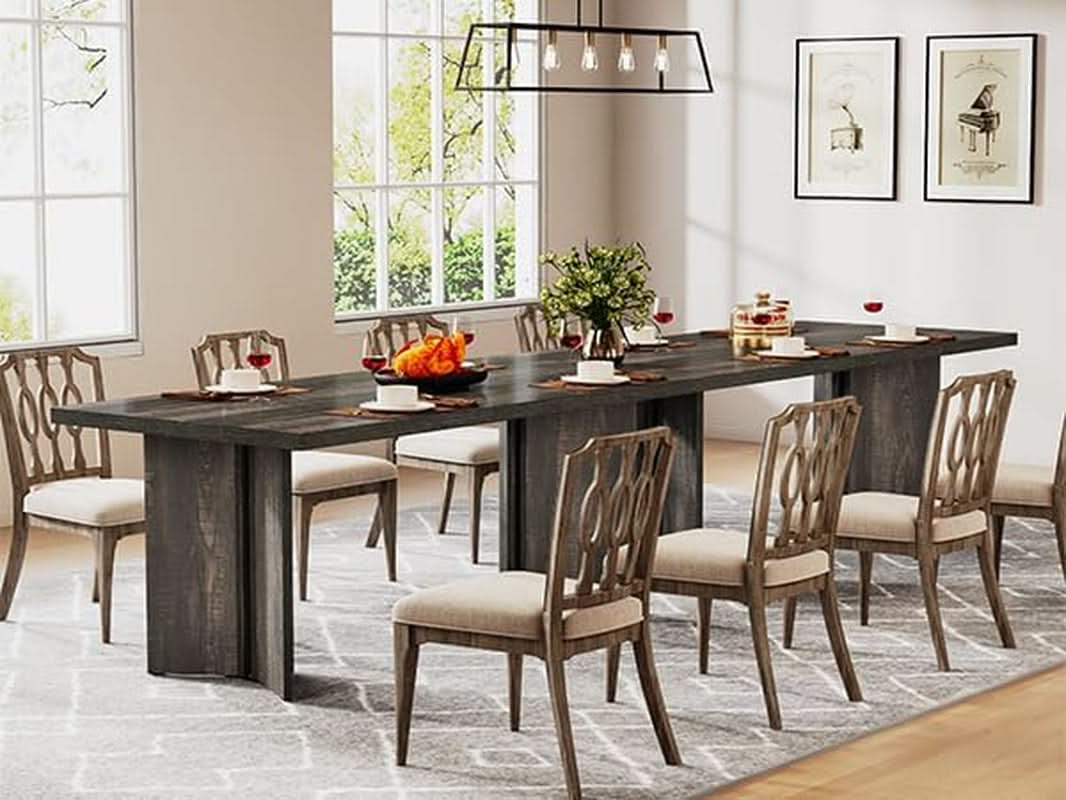 63 Inch Dark Gray Dining Table Farmhouse Rectangular
