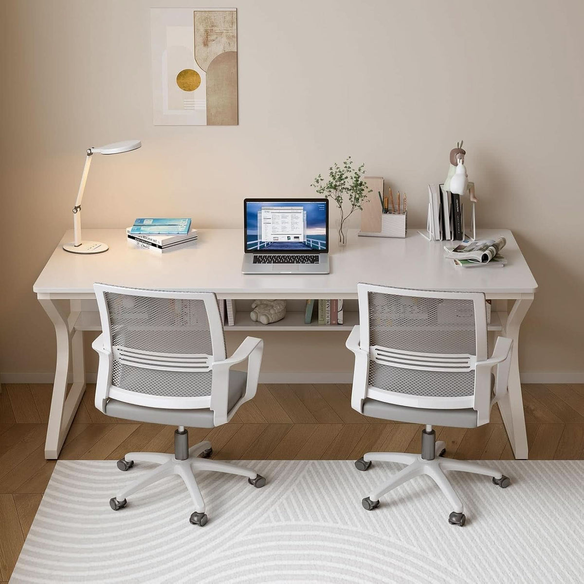 63 Inch Desk With Built In Bookshelf And Warm White