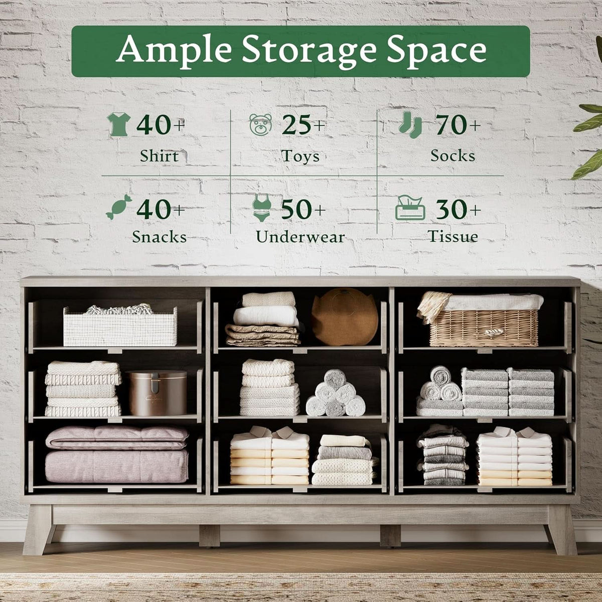 63 Inch Dresser Charcoal Grey Finish With Wave Fluted Panel And 9 Drawers