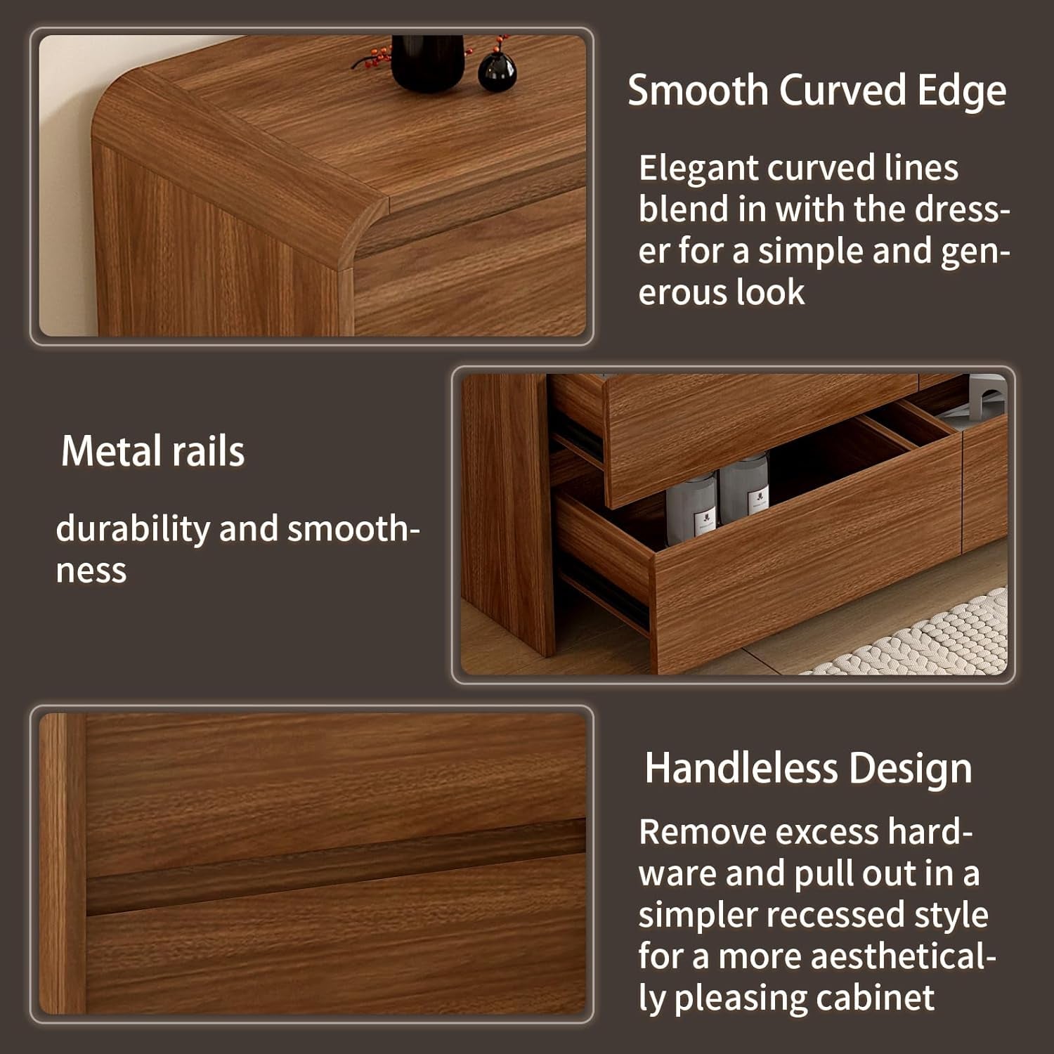 63 Inch Dresser With Curved Safety Edges Six Drawers