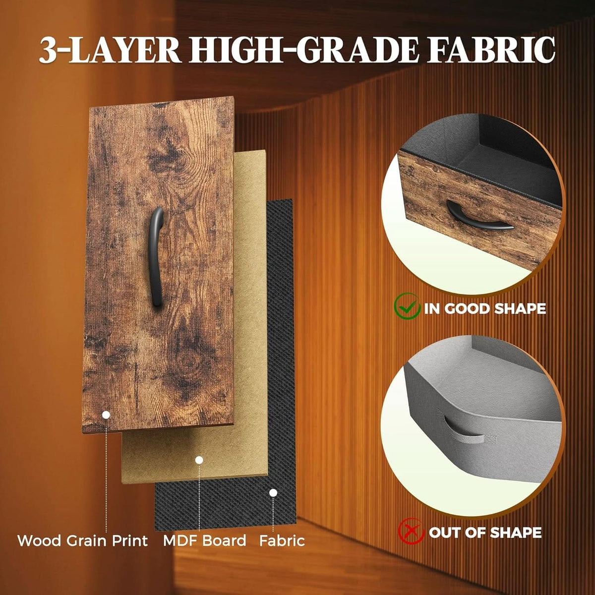 63 Inch Dresser With Durable Fabric Drawers In Rustic Brown