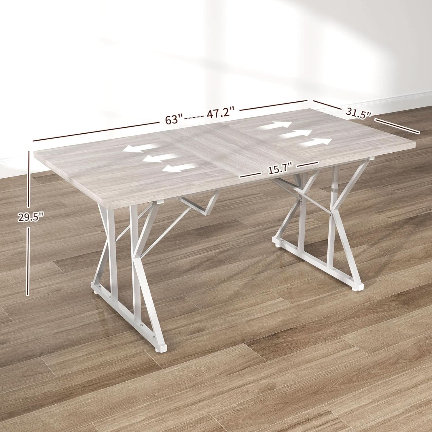 63 Inch Expandable Dining Table Distressed Gray Farmhouse