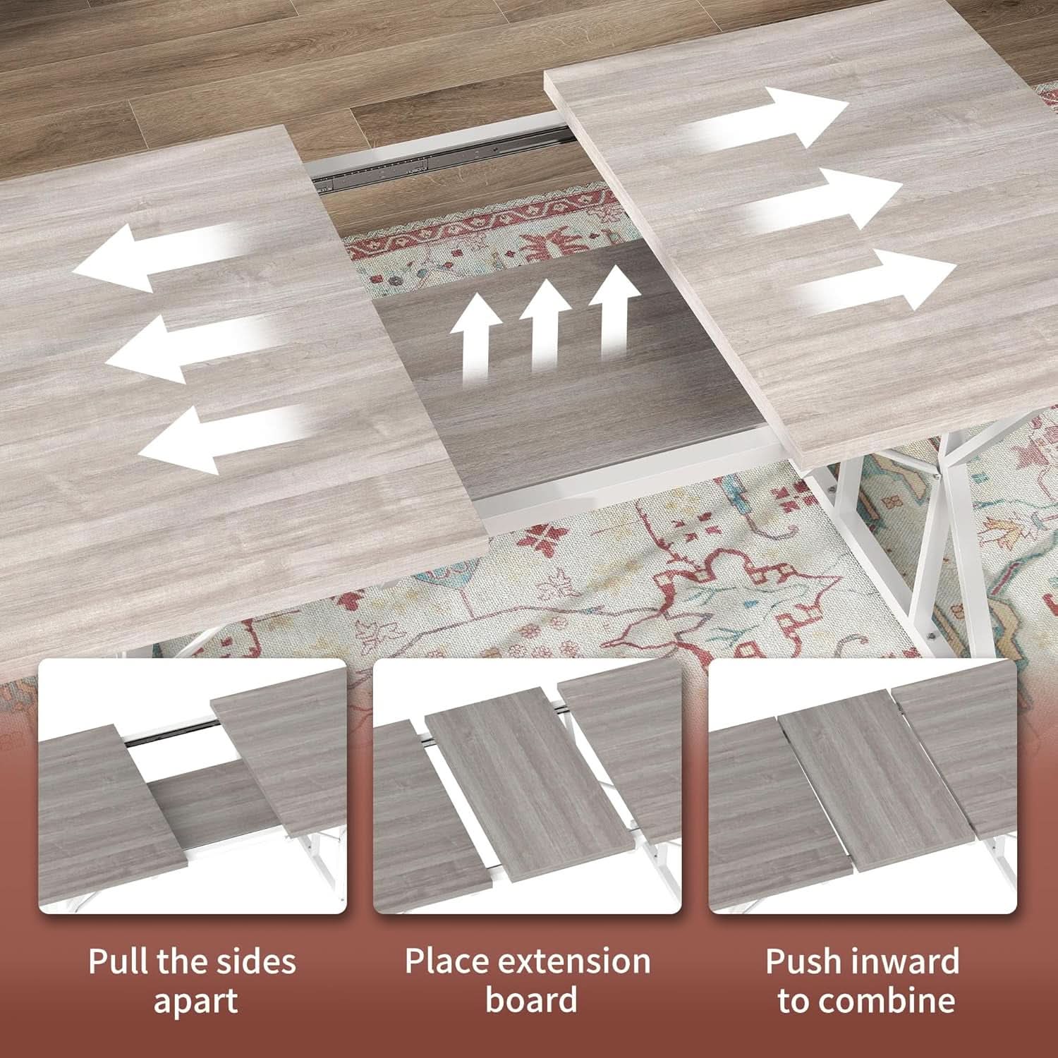 63 Inch Expandable Dining Table Distressed Gray Farmhouse