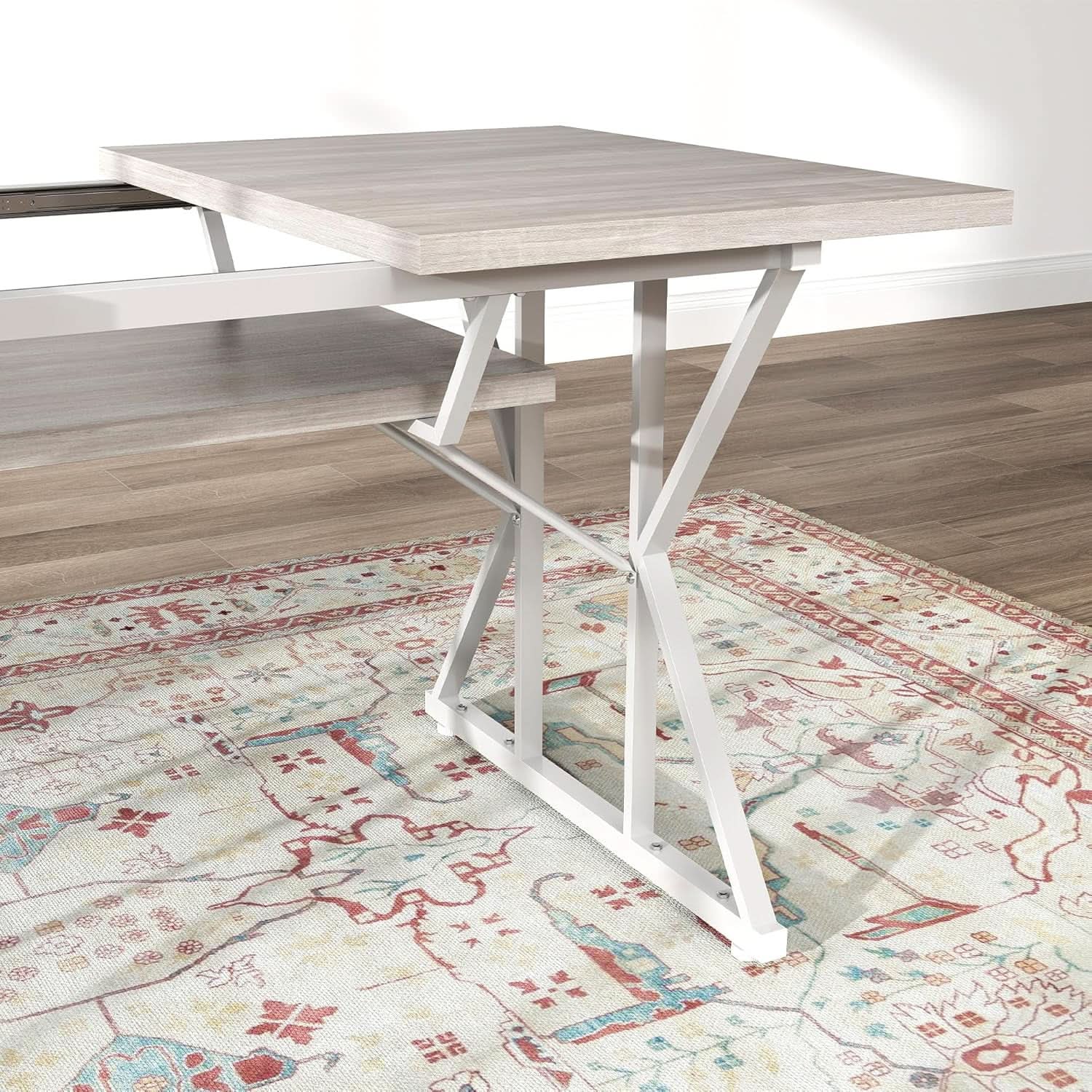 63 Inch Expandable Dining Table Distressed Gray Farmhouse