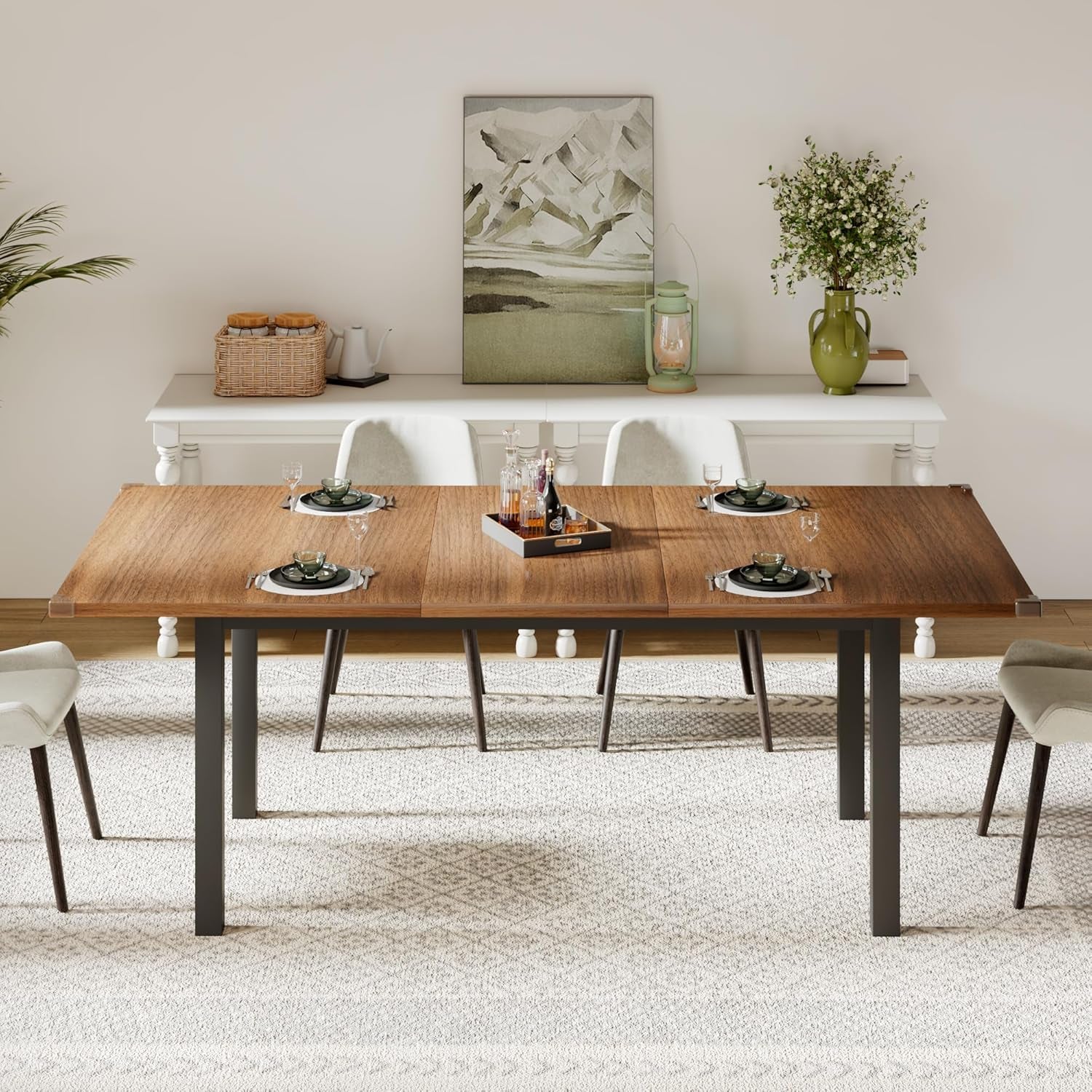 63 Inch Extendable Dining Table Farmhouse Style Collection