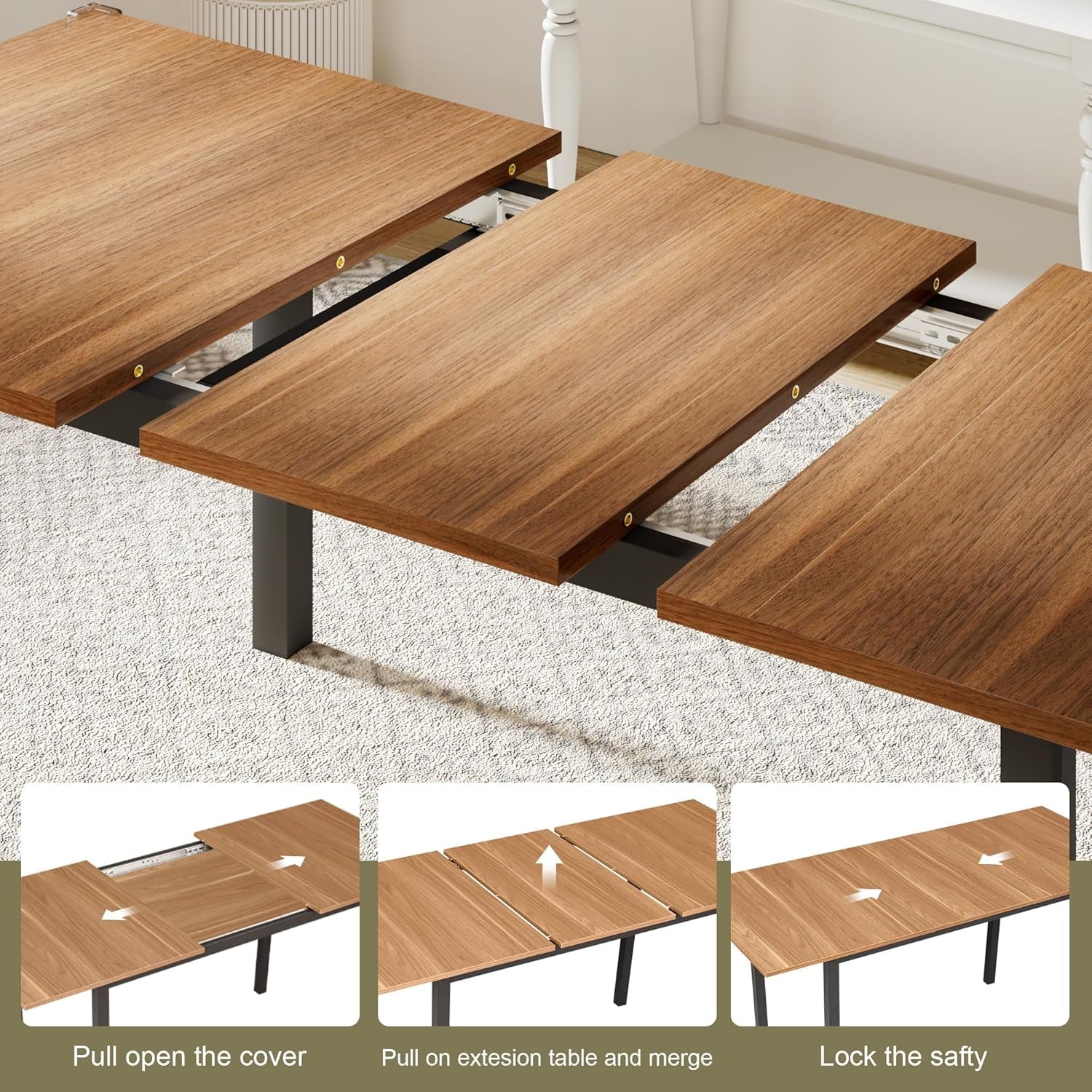 63 Inch Extendable Dining Table Farmhouse Style Collection