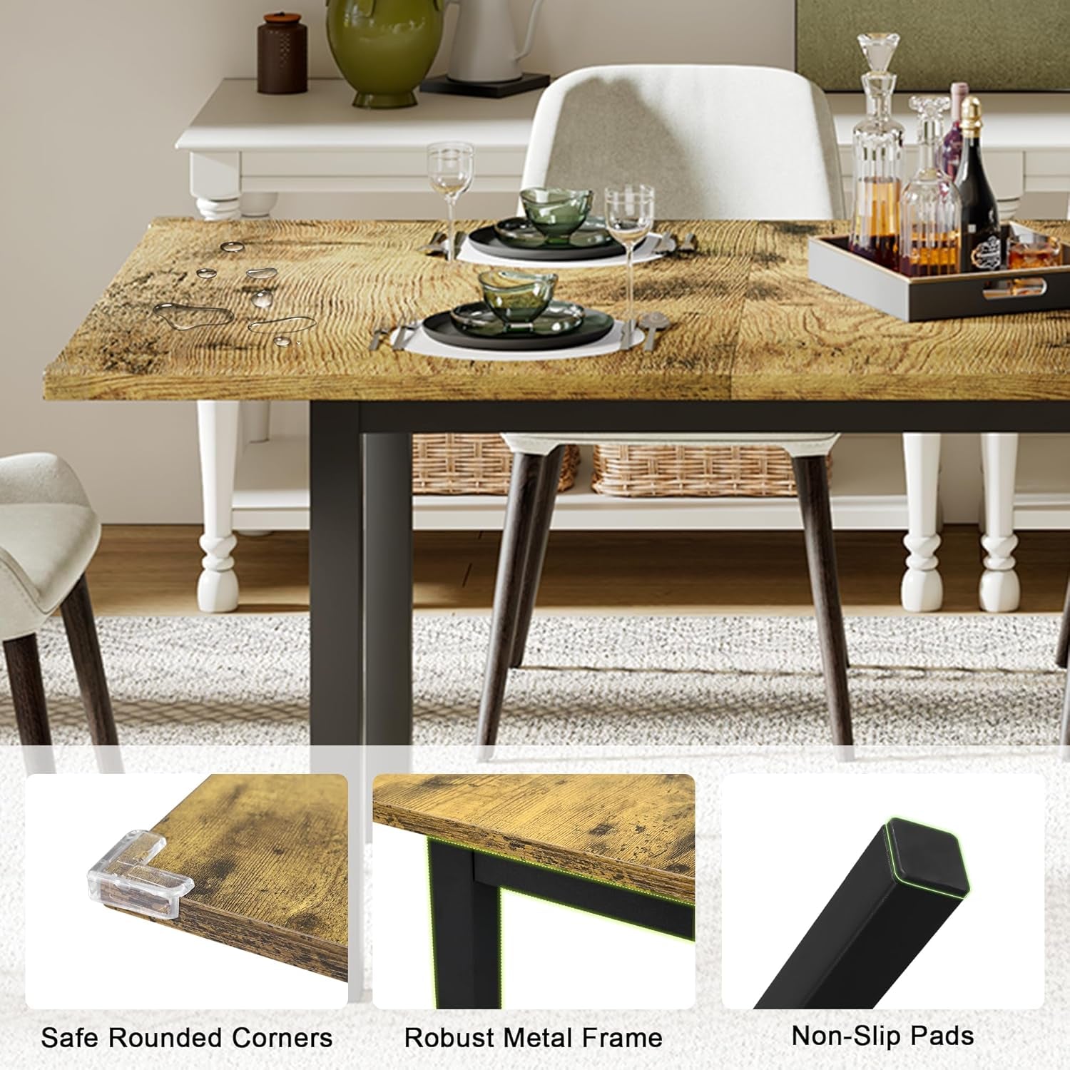 63 Inch Extendable Dining Table Rustic Brown For 4-8
