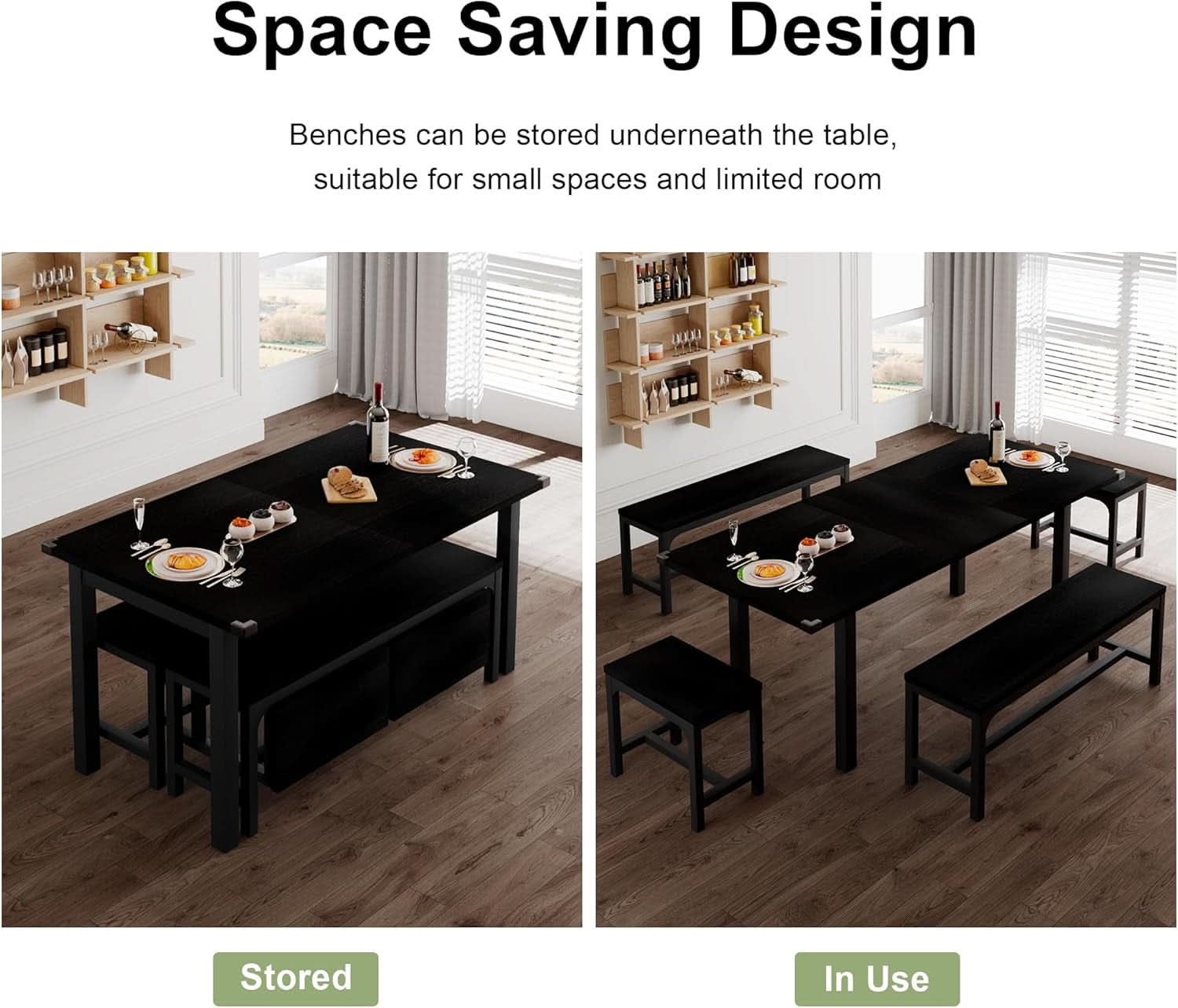 63 Inch Extendable Dining Table Set Black For 4 To 8