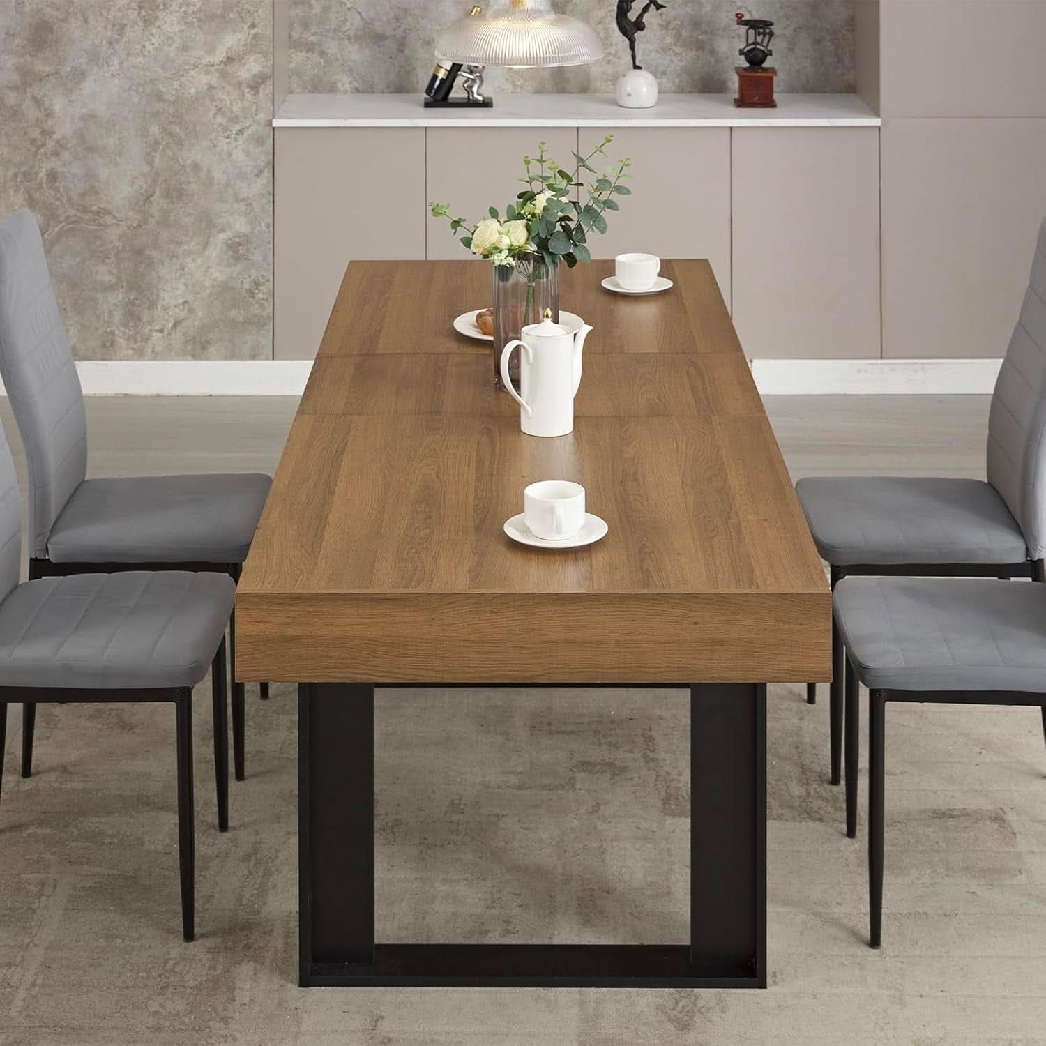 63 Inch Extendable Dining Table Walnut Brown Dining Room