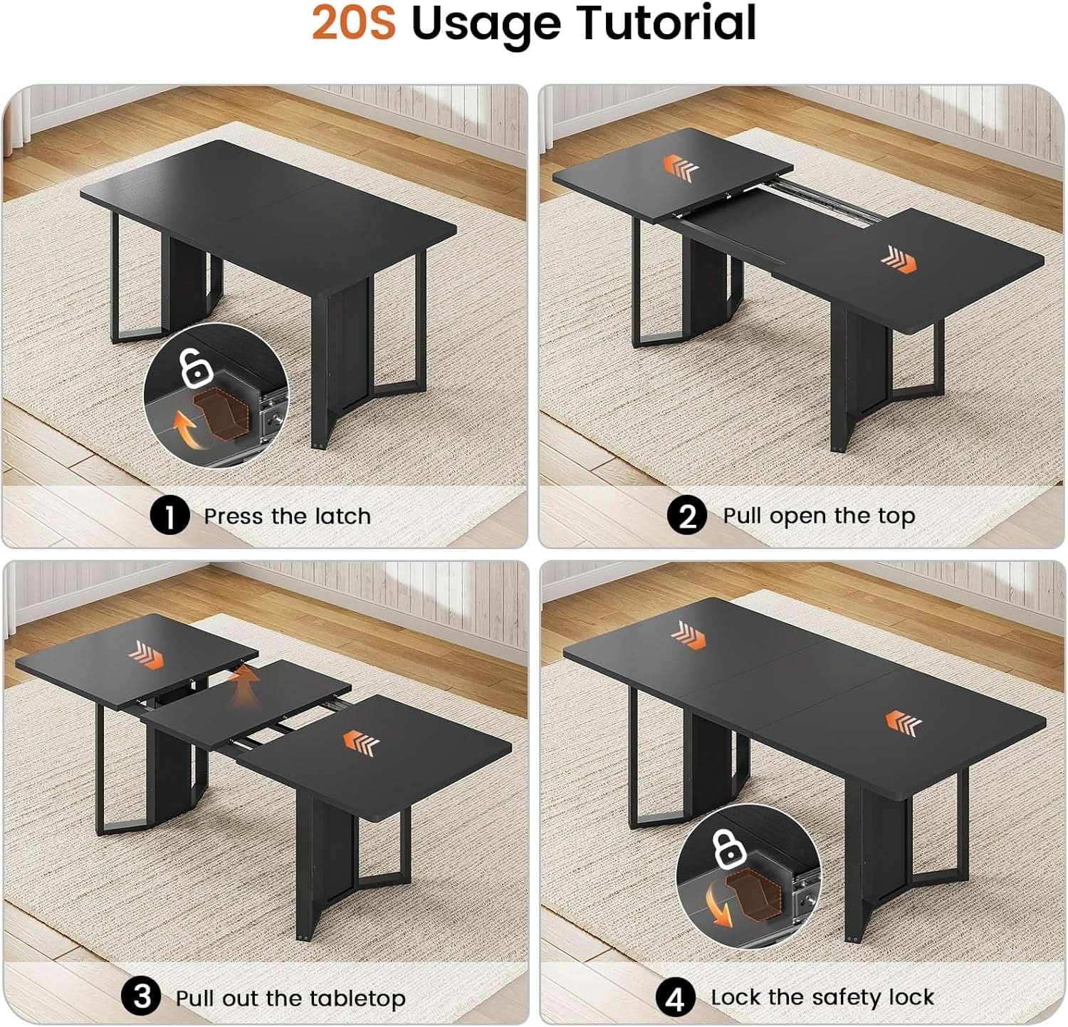 63 Inch Extendable MDF Board Dining Table Set Black Finish
