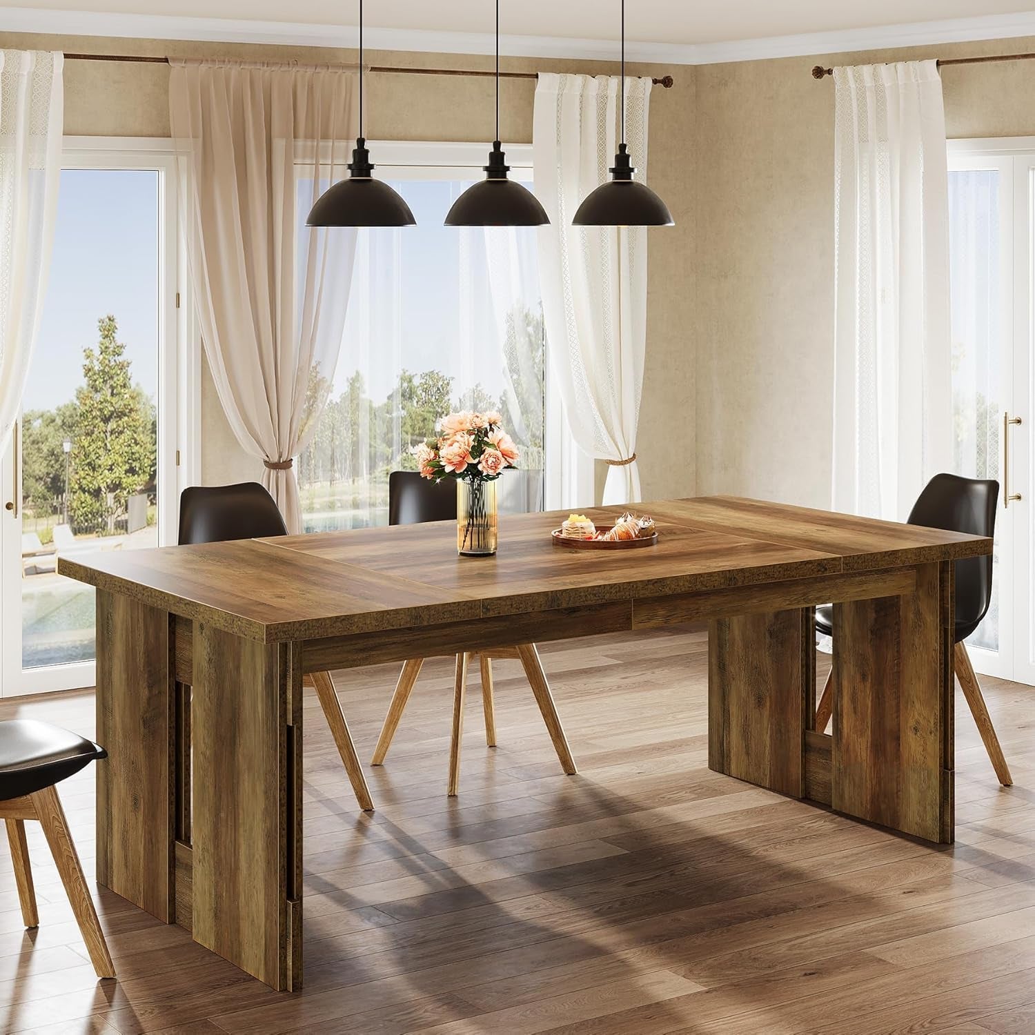 63 Inch Farmhouse Dining Table Brown Seats Four To Six
