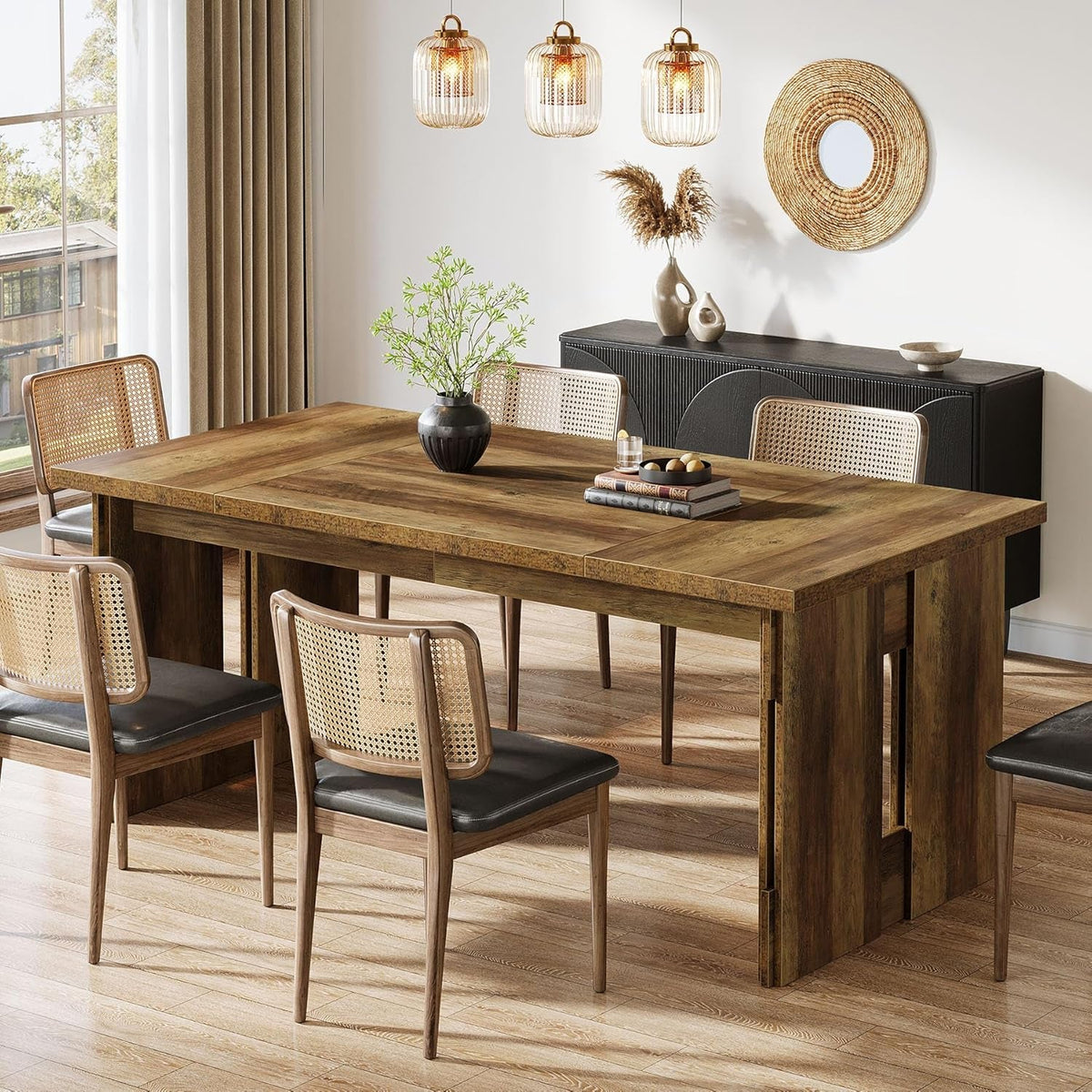 63 Inch Farmhouse Dining Table Brown Seats Four To Six