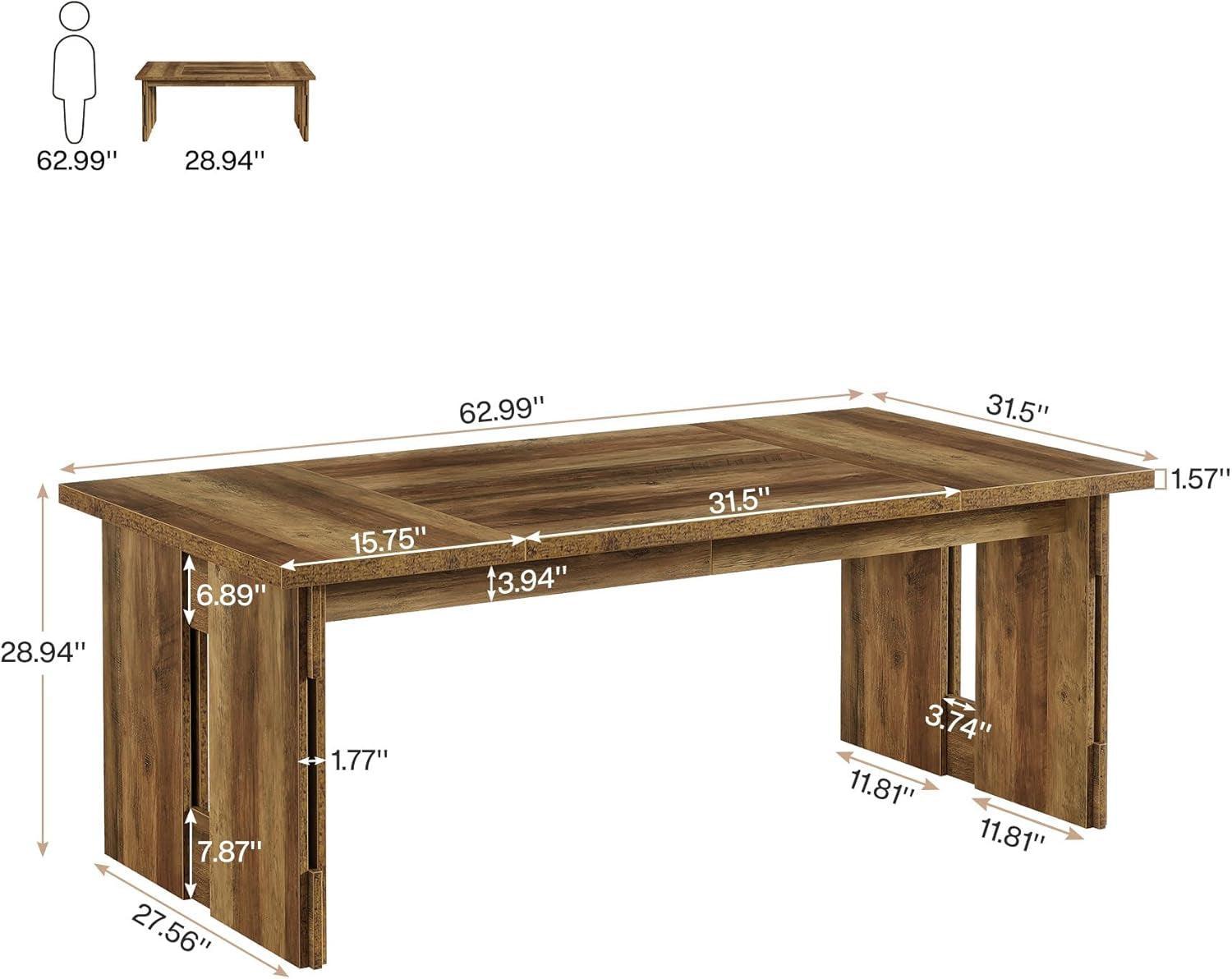63 Inch Farmhouse Dining Table Brown Seats Four To Six