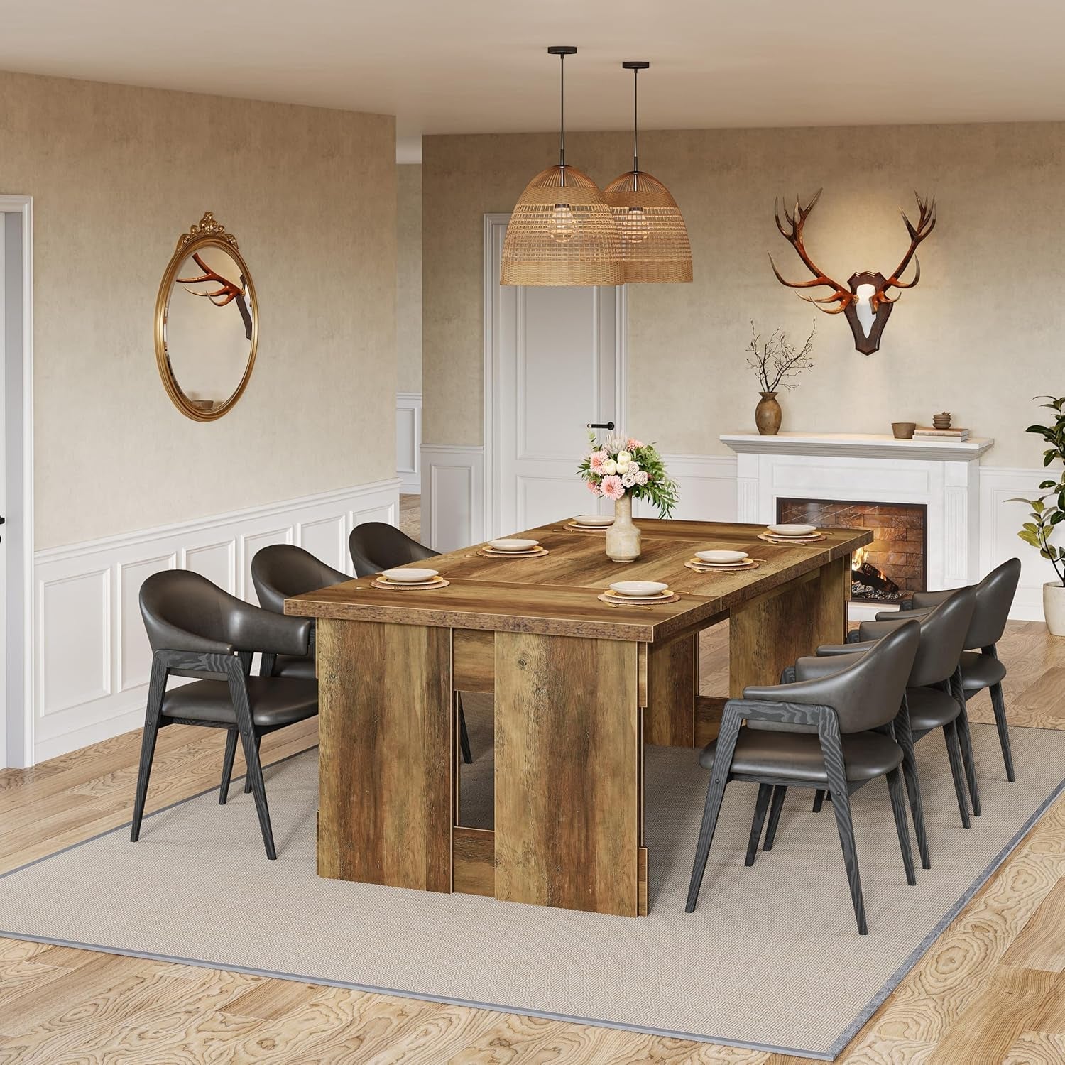 63 Inch Farmhouse Dining Table Brown Seats Four To Six