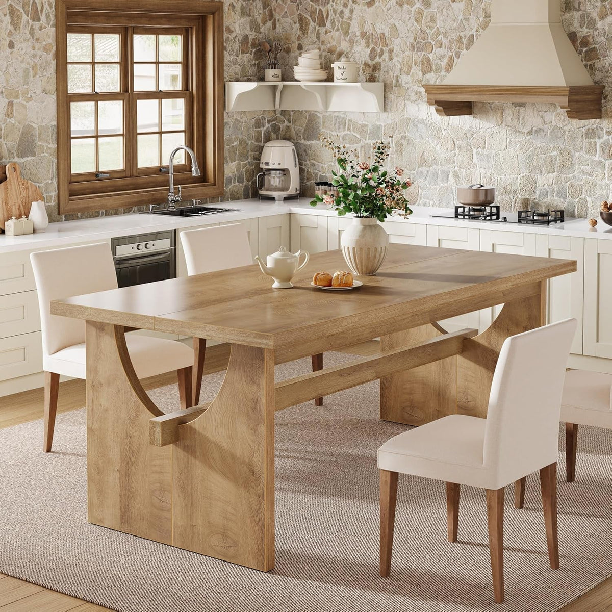 63 Inch Farmhouse Dining Table Rustic Brown Seats 4 To 6