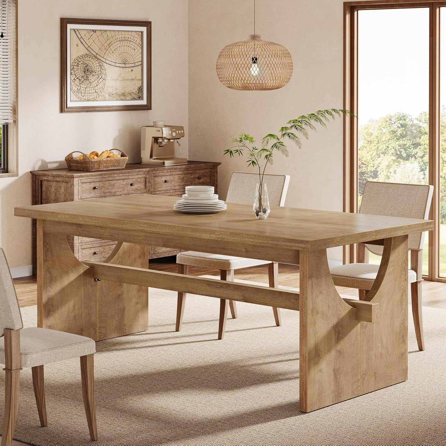 63 Inch Farmhouse Dining Table Rustic Brown Seats 4 To 6