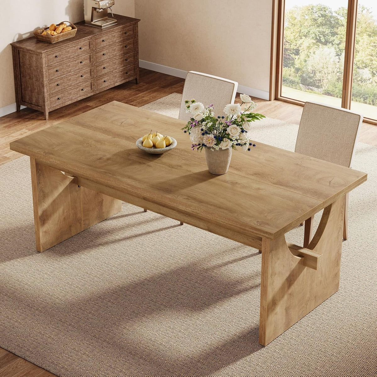 63 Inch Farmhouse Dining Table Rustic Brown Seats 4 To 6