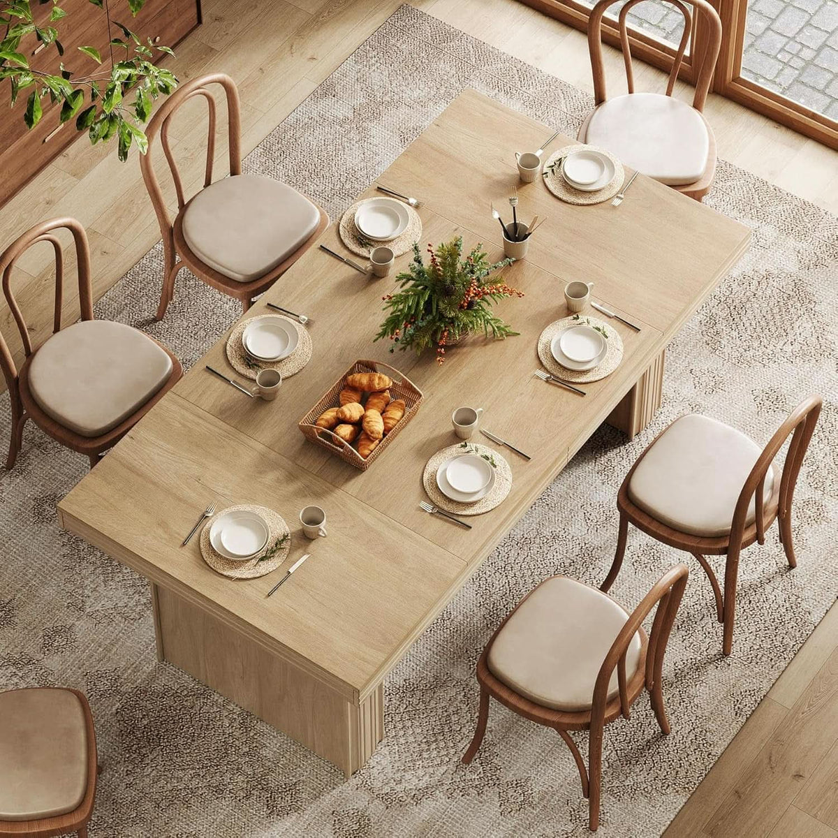 63 Inch Farmhouse Dining Table Seats 6 With Fluted Lines