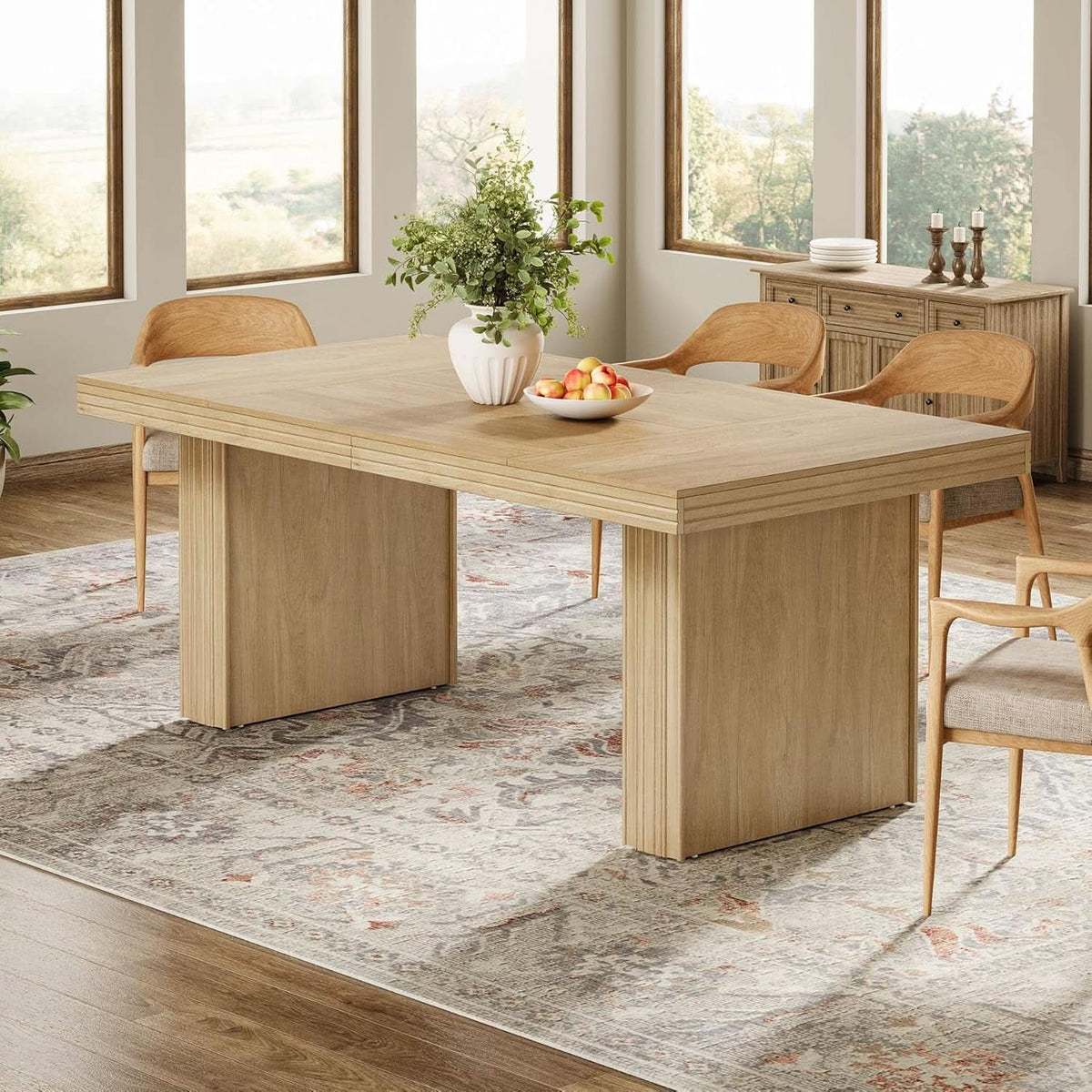 63 Inch Farmhouse Dining Table Seats 6 With Fluted Lines