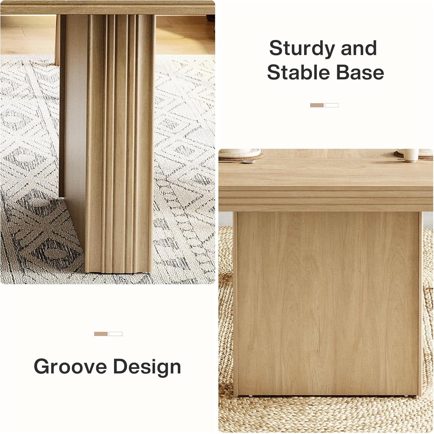 63 Inch Farmhouse Dining Table Seats 6 With Fluted Lines