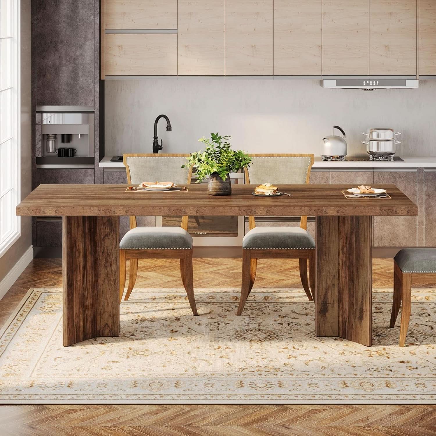 63 Inch Farmhouse Dining Table Vintage Brown Elegant