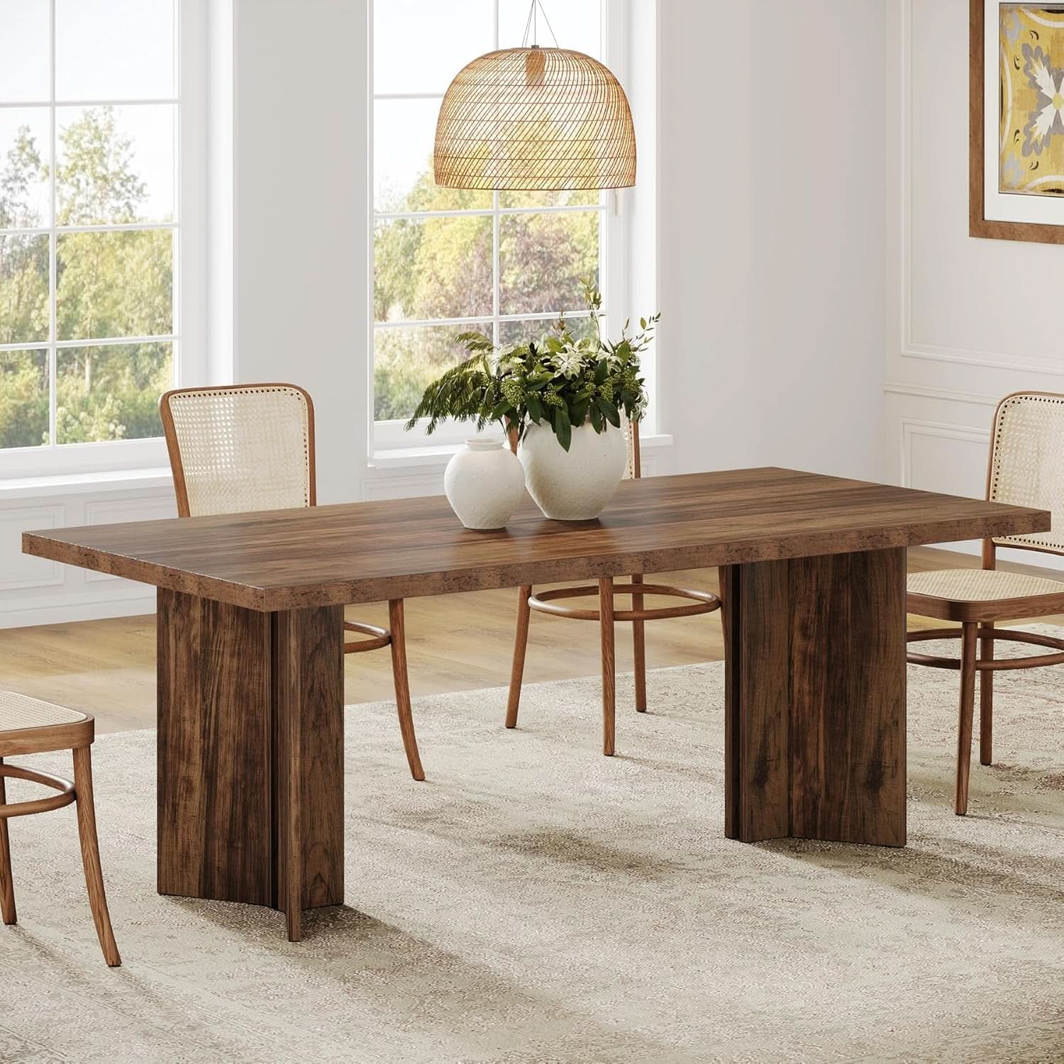 63 Inch Farmhouse Dining Table Vintage Brown Elegant