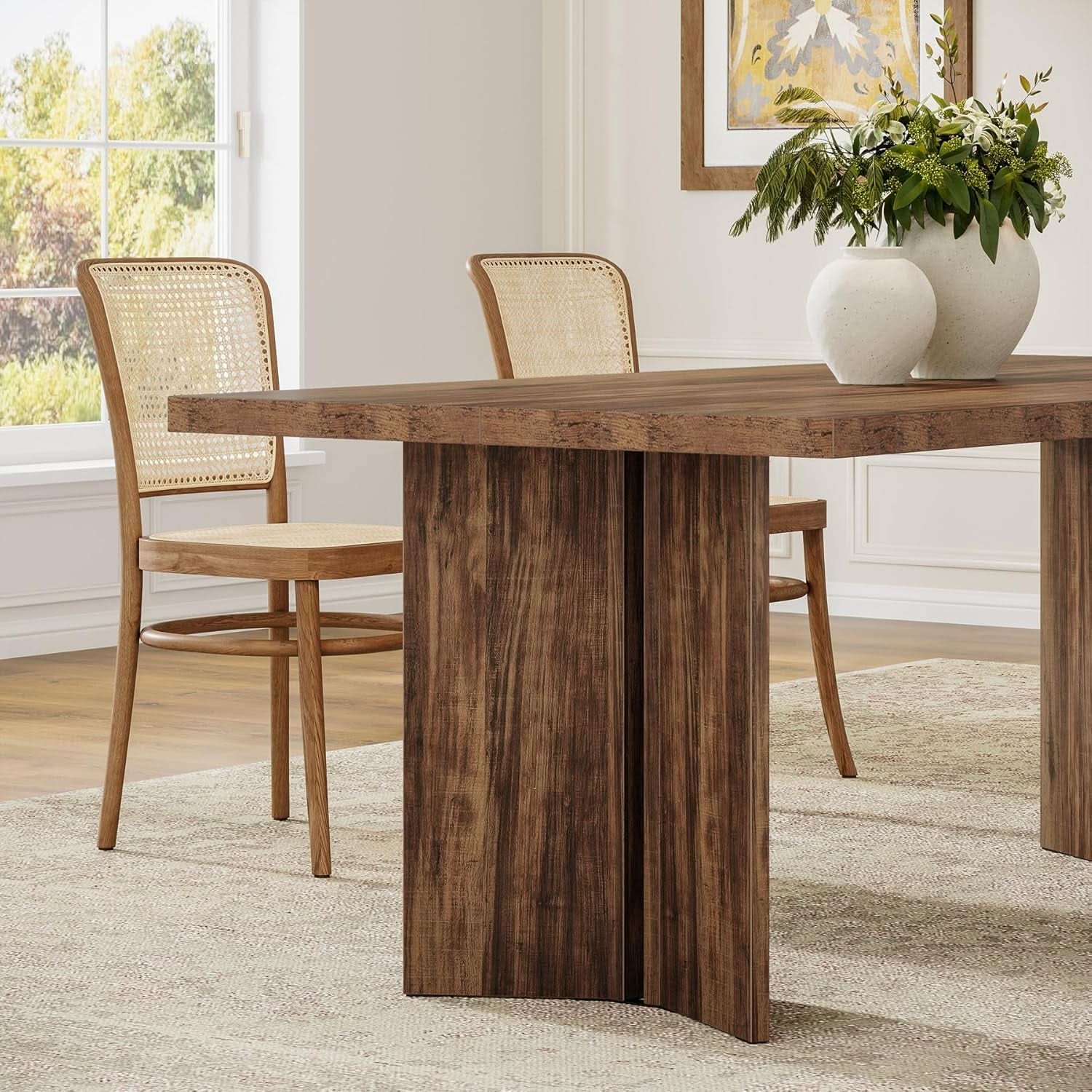 63 Inch Farmhouse Dining Table Vintage Brown Elegant
