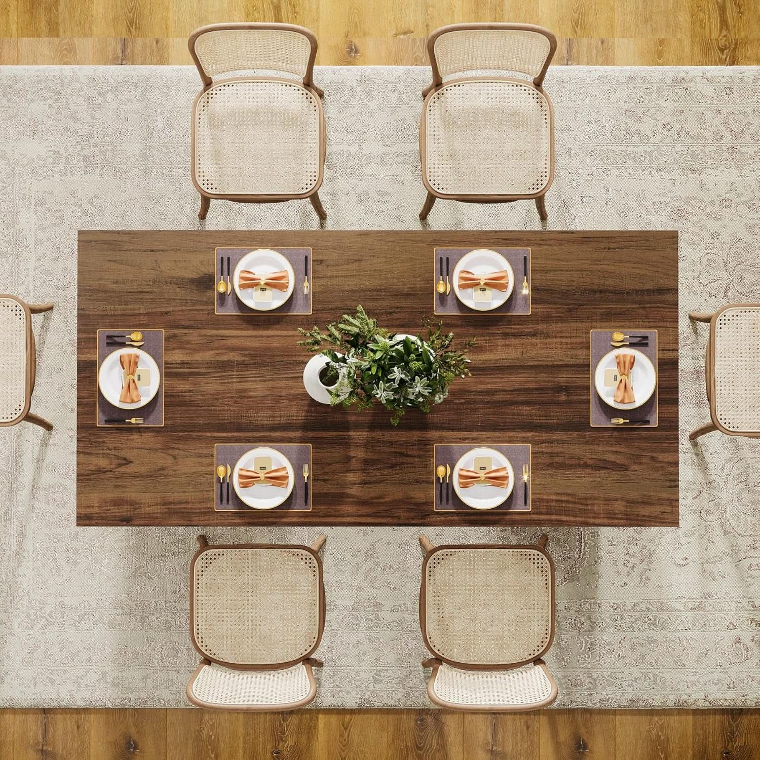 63 Inch Farmhouse Dining Table Vintage Brown Elegant