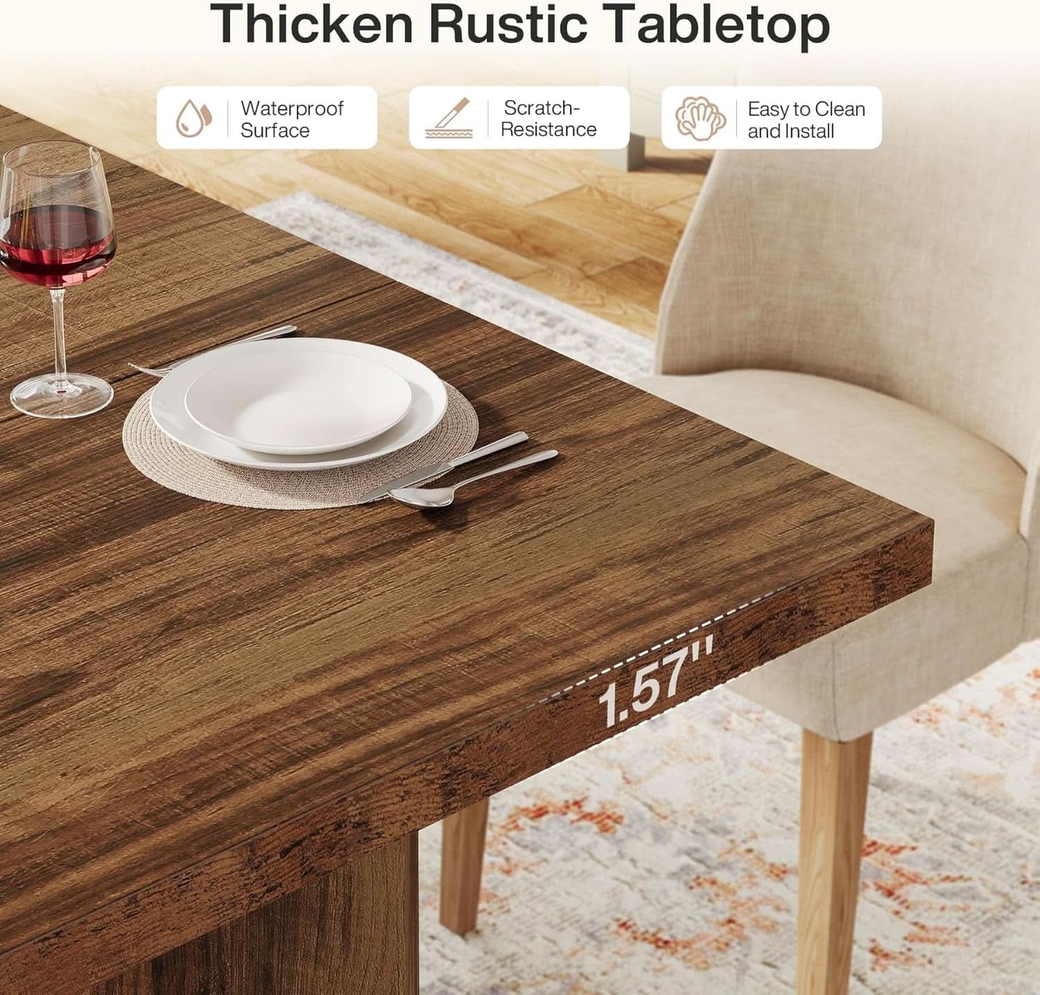 63 Inch Farmhouse Dining Table Vintage Brown Elegant