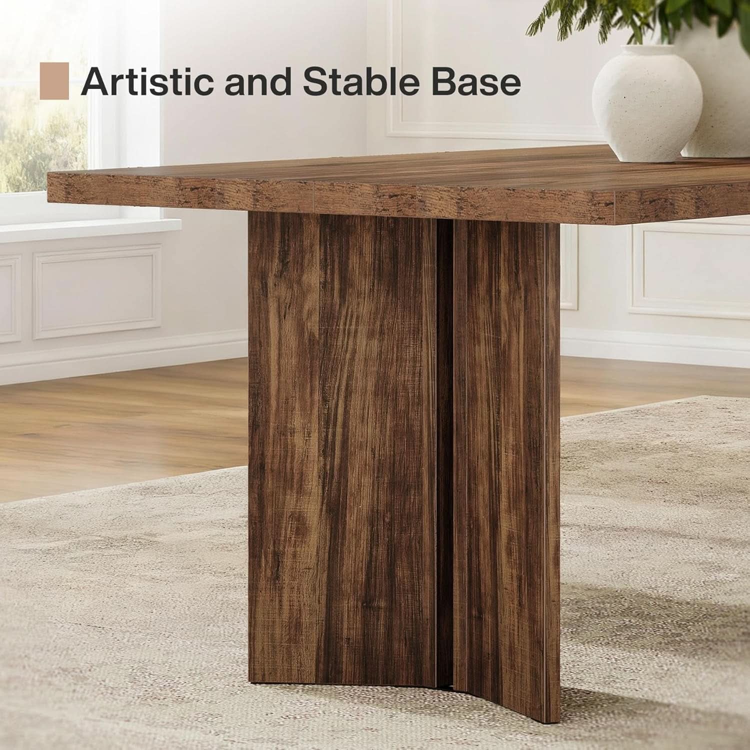 63 Inch Farmhouse Dining Table Vintage Brown Elegant