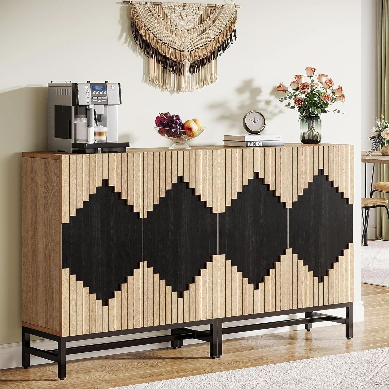 63 Inch Farmhouse Sideboard Buffet Cabinet With Storage