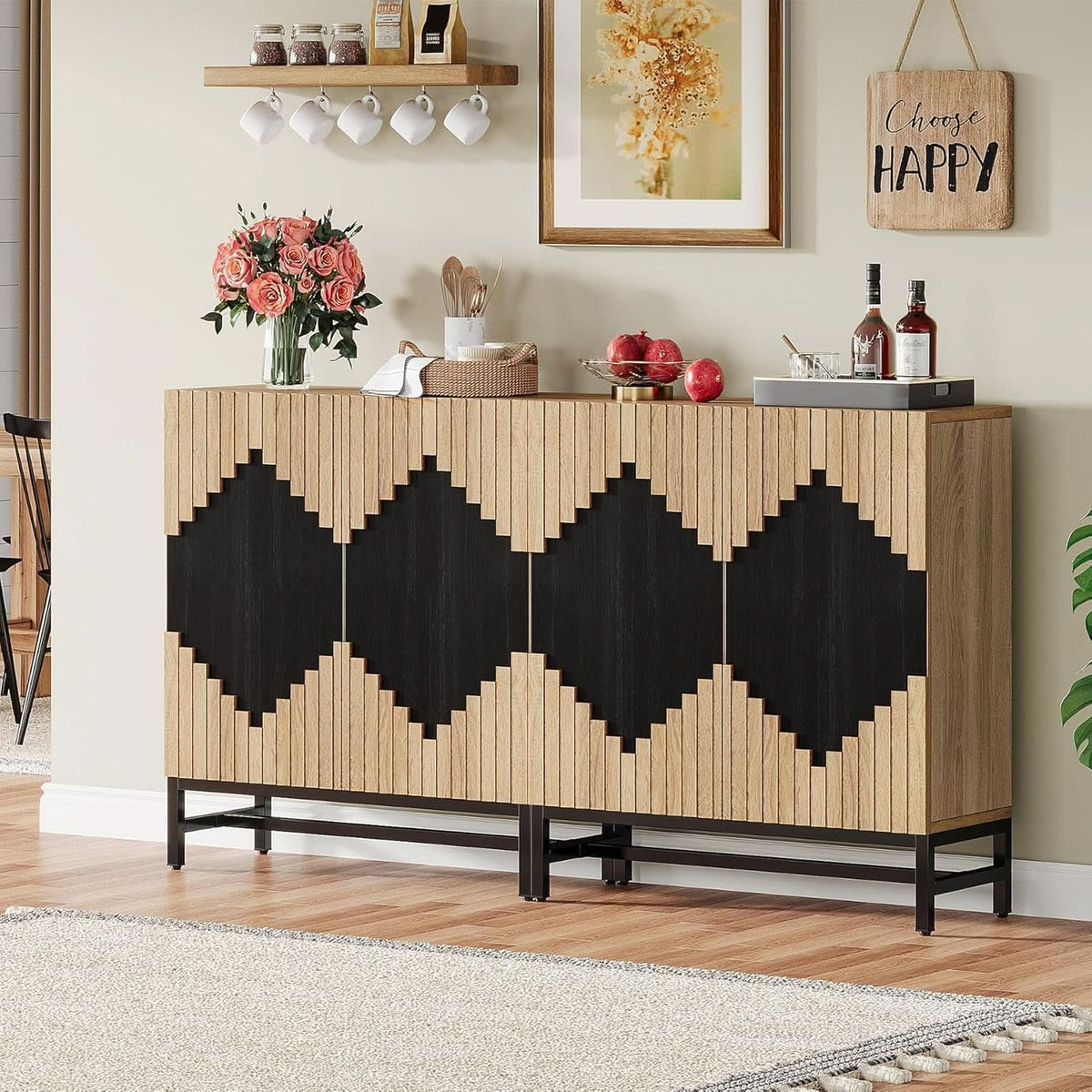 63 Inch Farmhouse Sideboard Buffet Cabinet With Storage